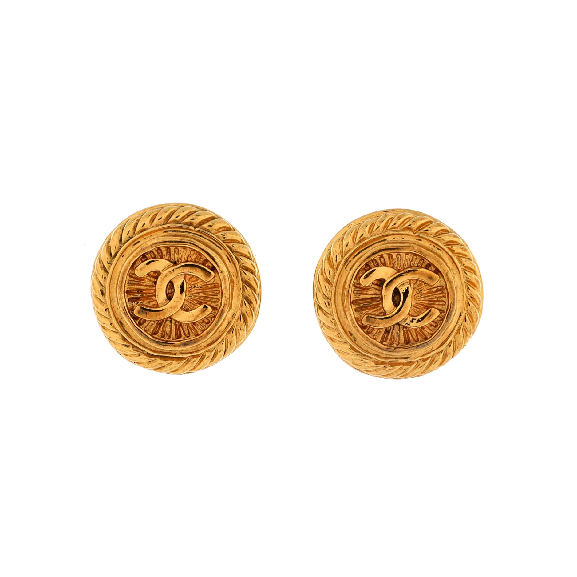 Vintage CC Round Clip-On Earrings Metal
