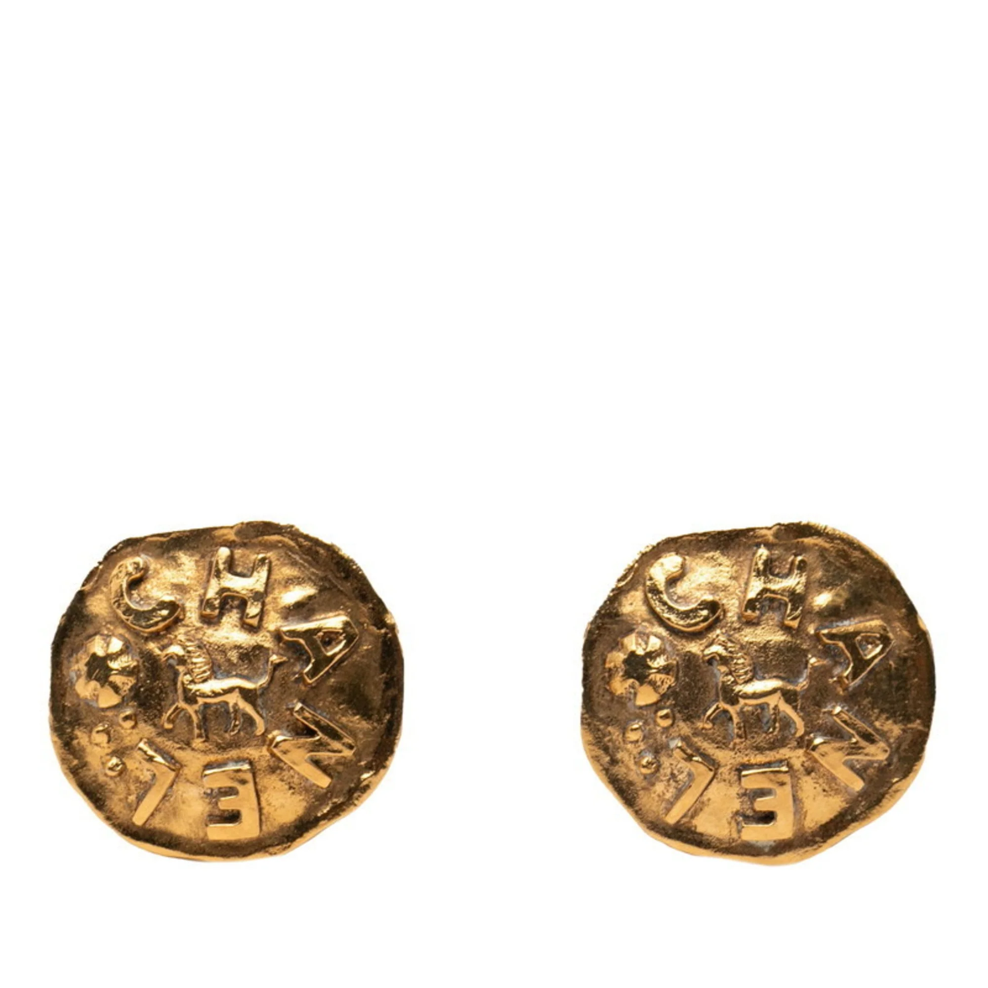 Vintage Clip-On Earrings Logo Clip-On Gold-Tone Metal