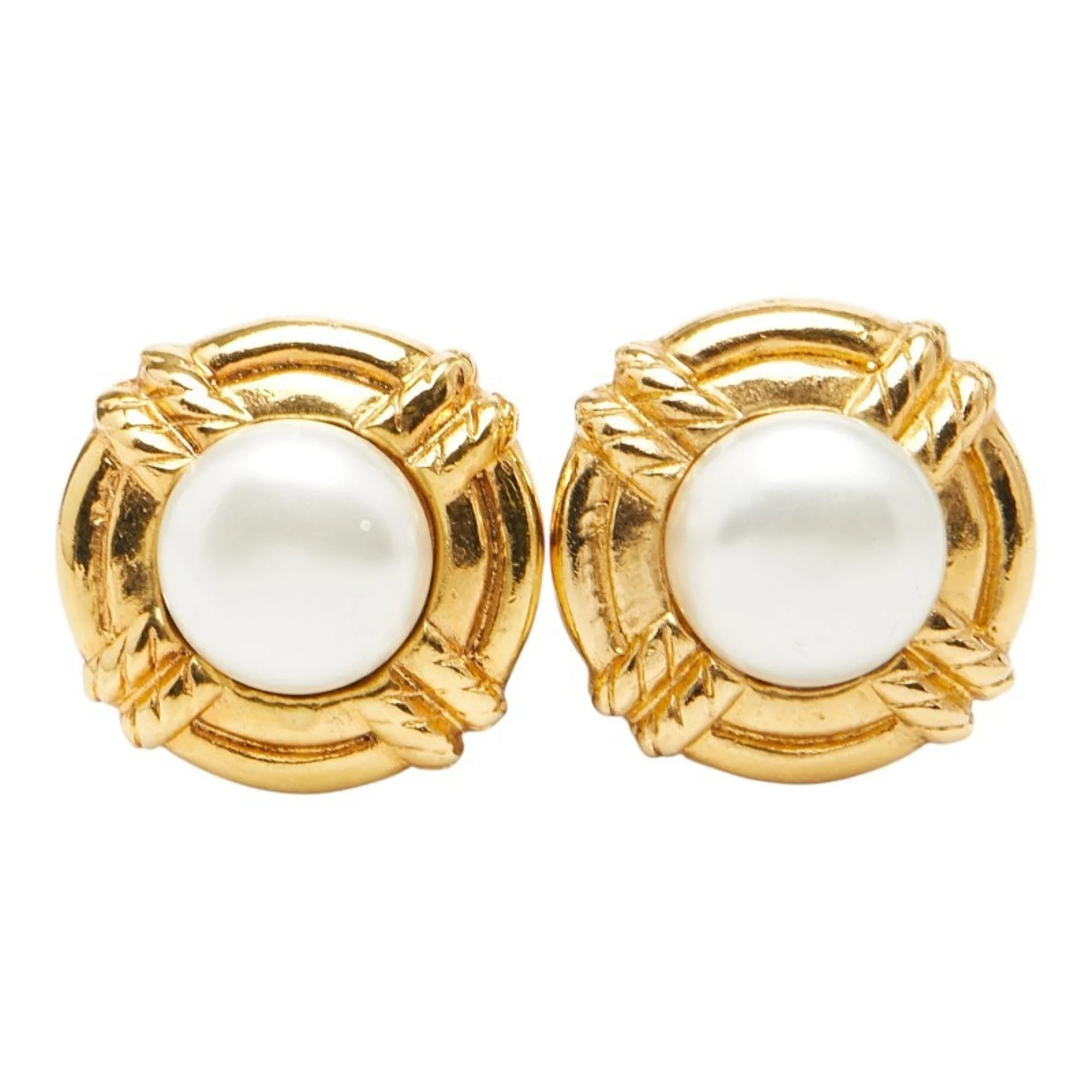 Vintage Clip-On Earrings Pearl Clip-On Gold-Tone Metal - Image 2