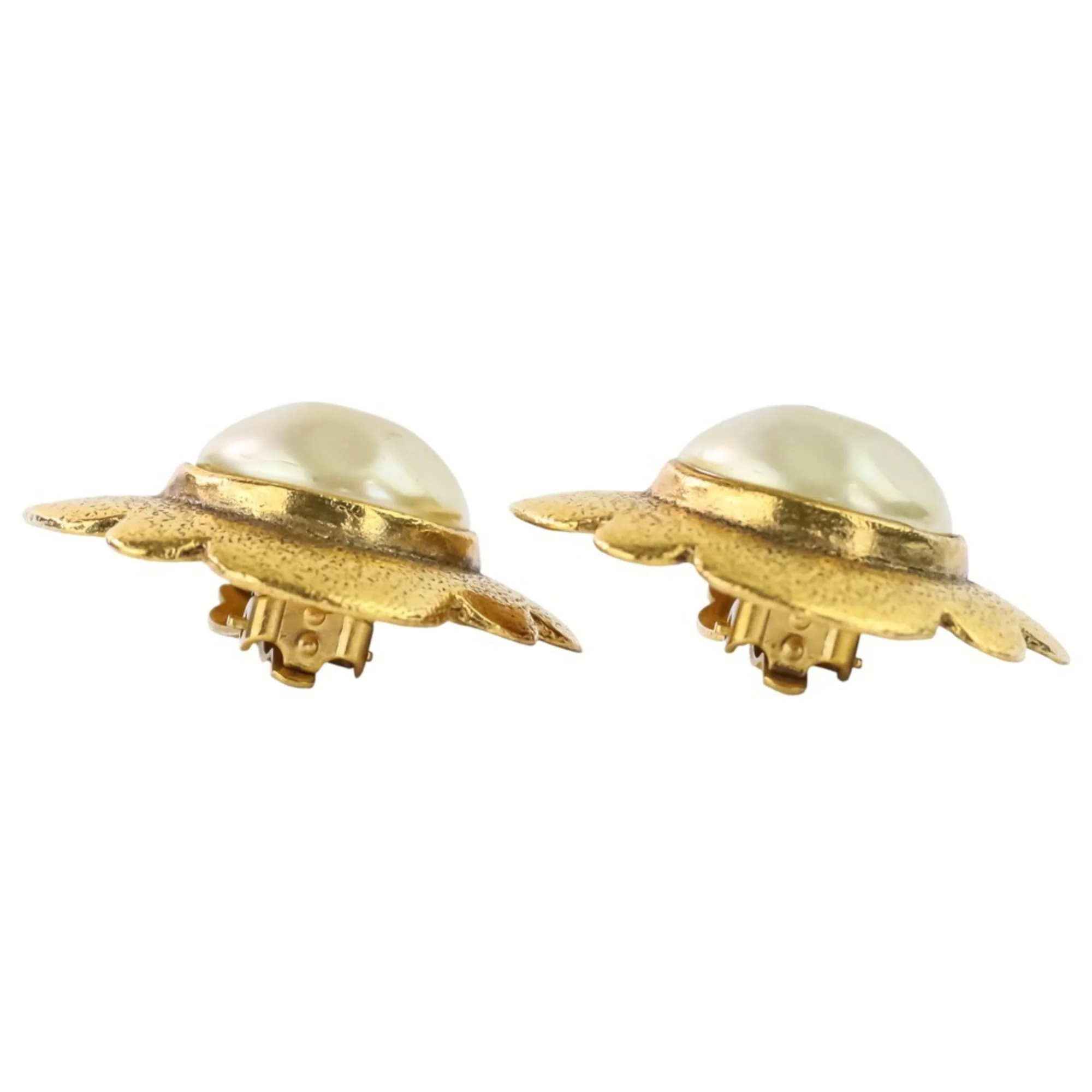 Vintage Clip-On Earrings Pearl Clip-On Gold-Tone Metal - Image 3