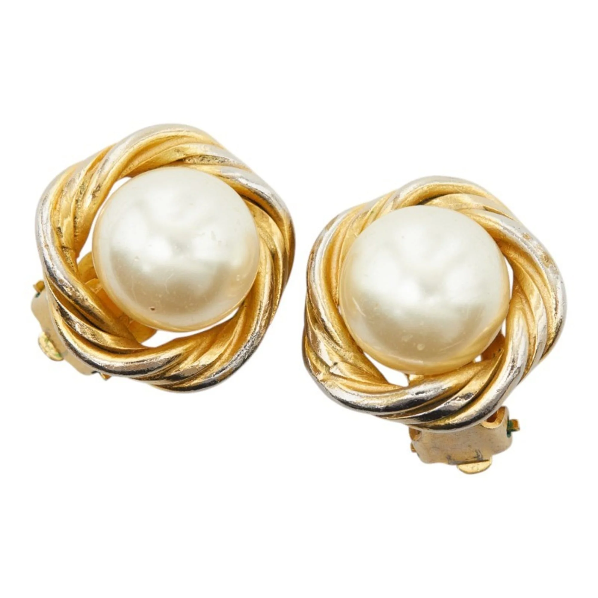 Vintage Clip-On Earrings Pearl Clip-On Gold-Tone Metal