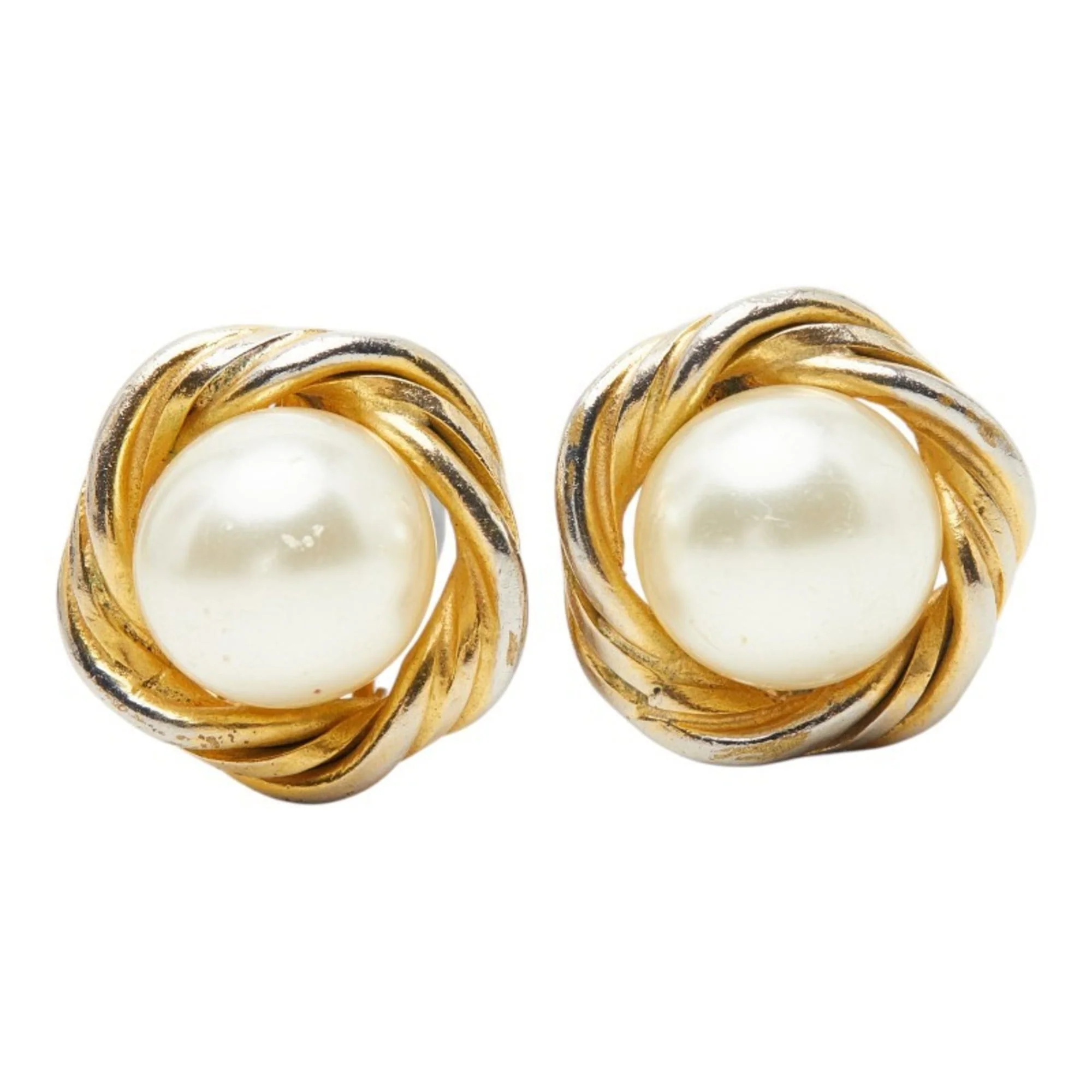 Vintage Clip-On Earrings Pearl Clip-On Gold-Tone Metal - Image 2