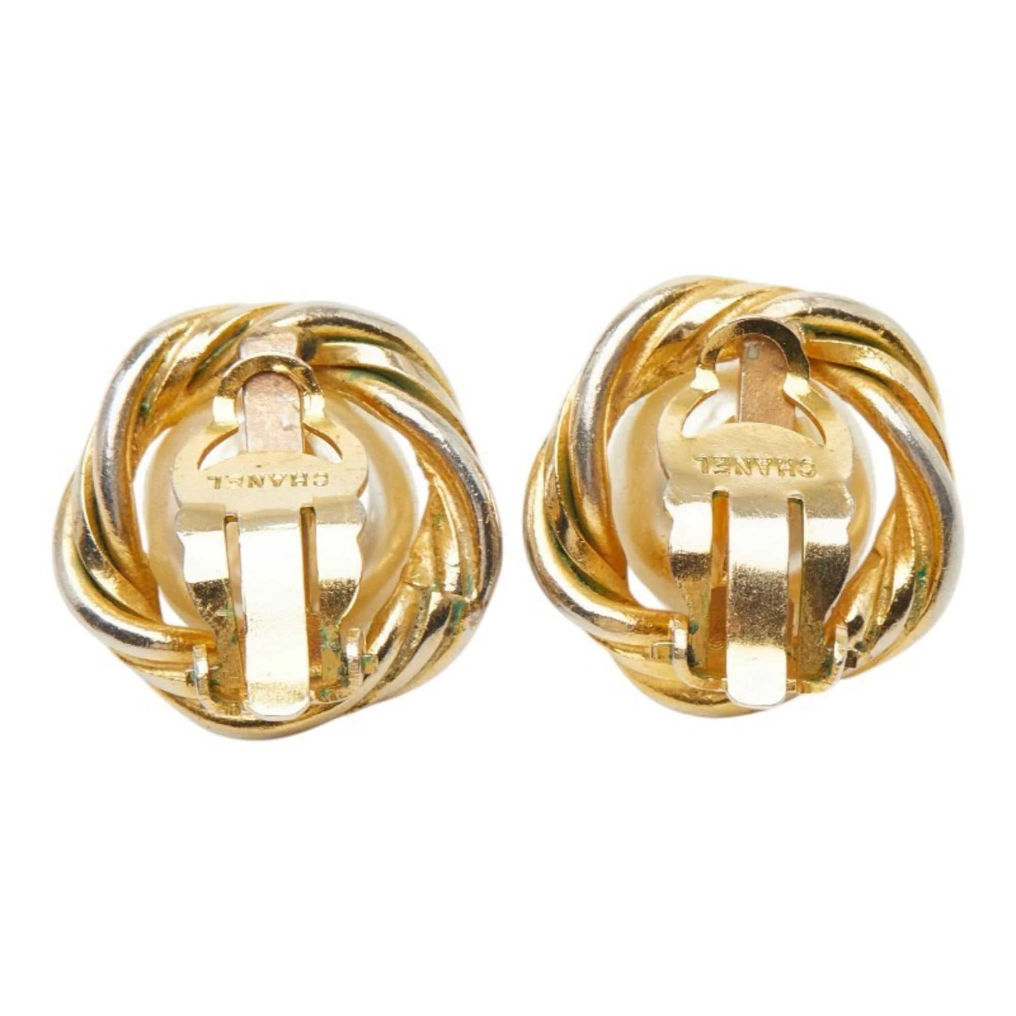Vintage Clip-On Earrings Pearl Clip-On Gold-Tone Metal - Image 3