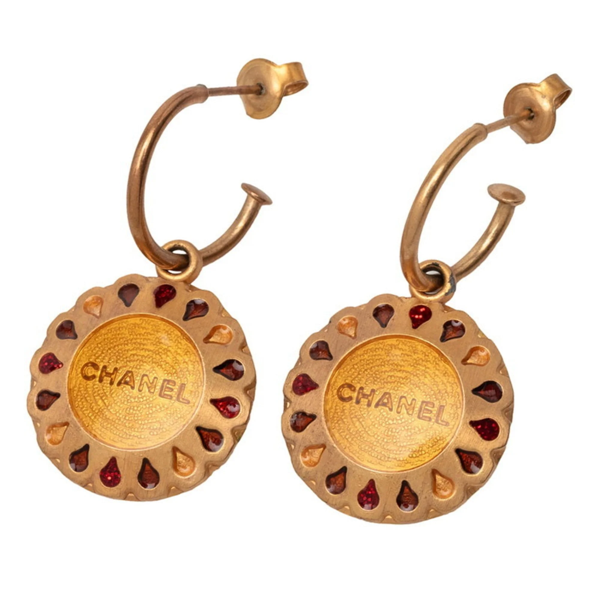 Vintage Earrings Hoop Gold-Tone Metal