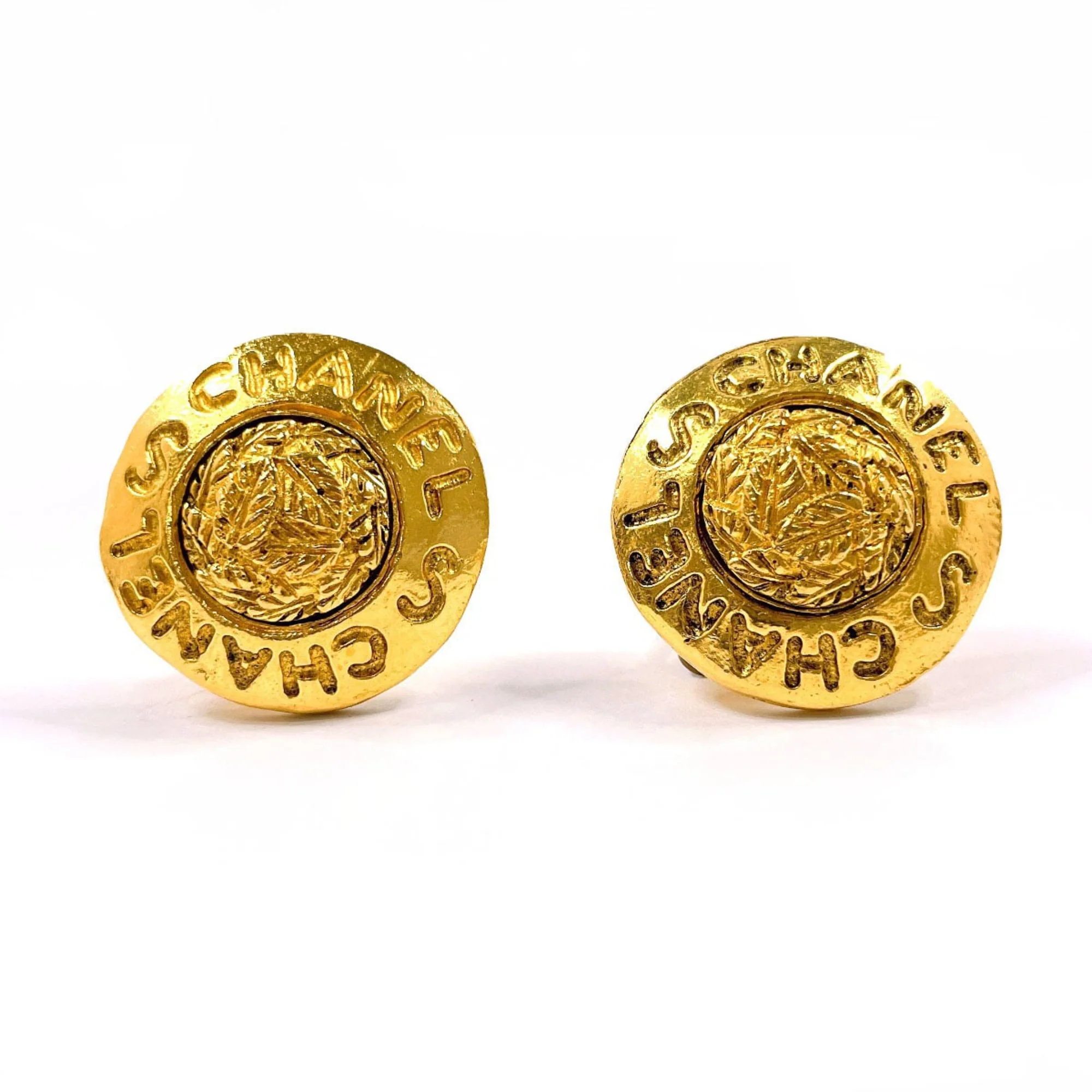 Vintage Earrings Logo Gold-Tone Metal