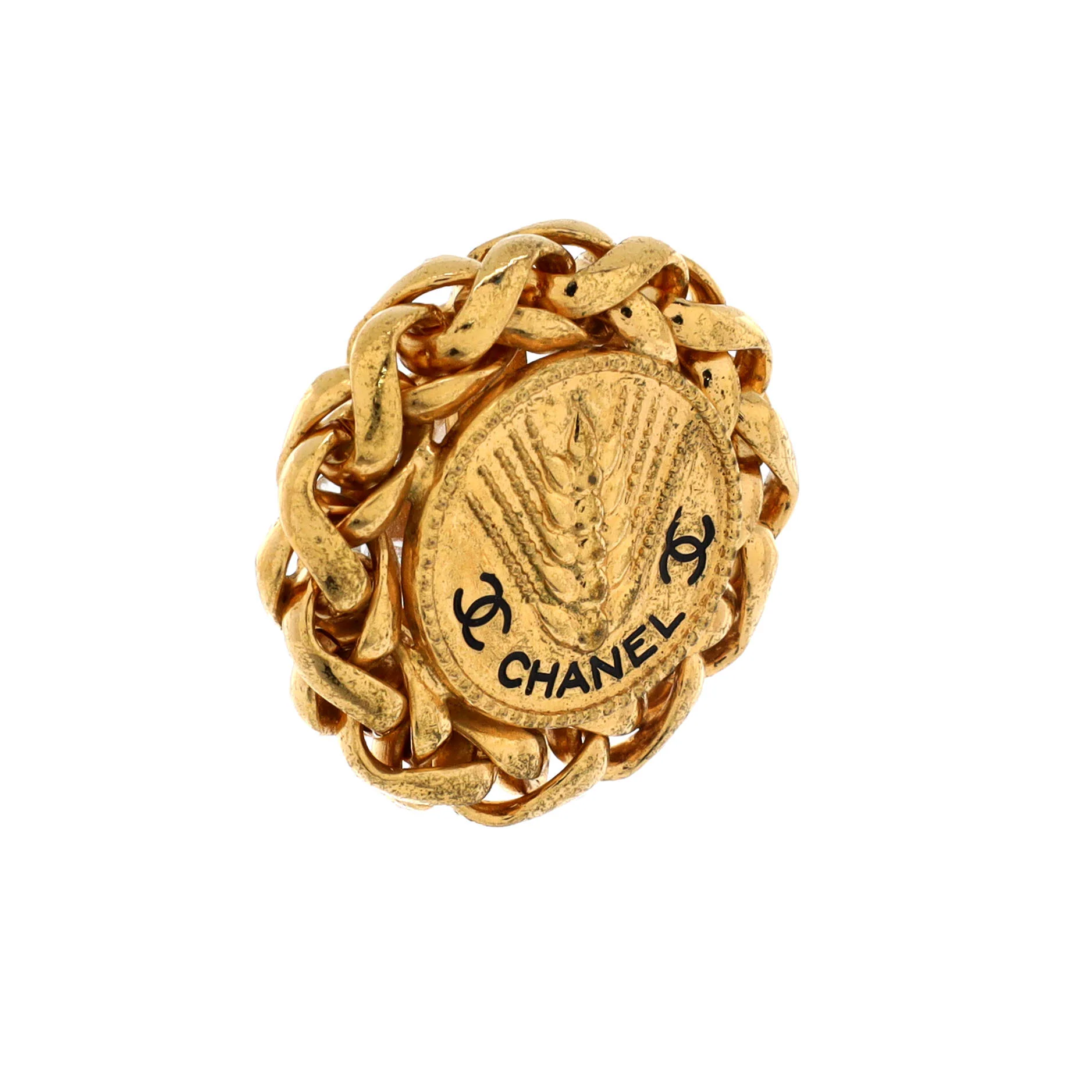 Vintage Wheat Sheaf Round Clip-On Earrings Metal - Image 2