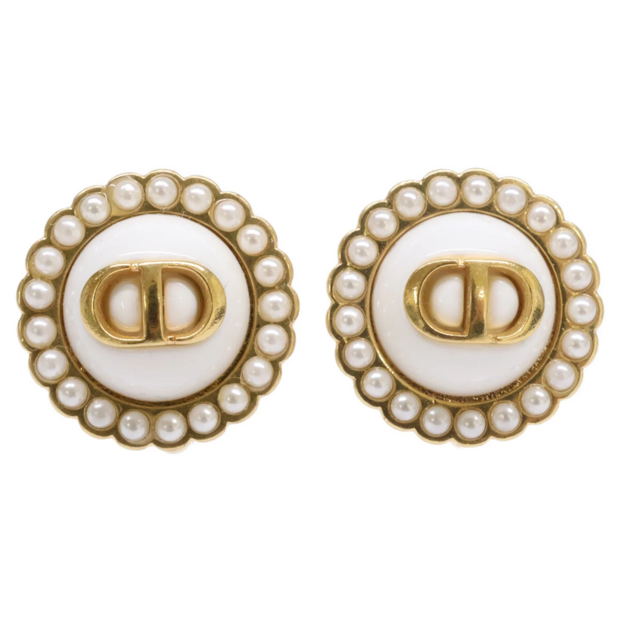 Clip-On Earrings Pearl Stud Gold-Tone Metal
