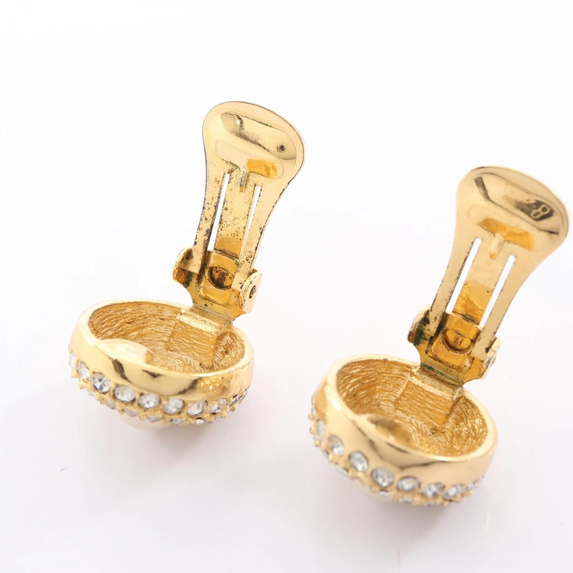 Pearl Clip-On Earrings Gold and Rhinestone - Image 7