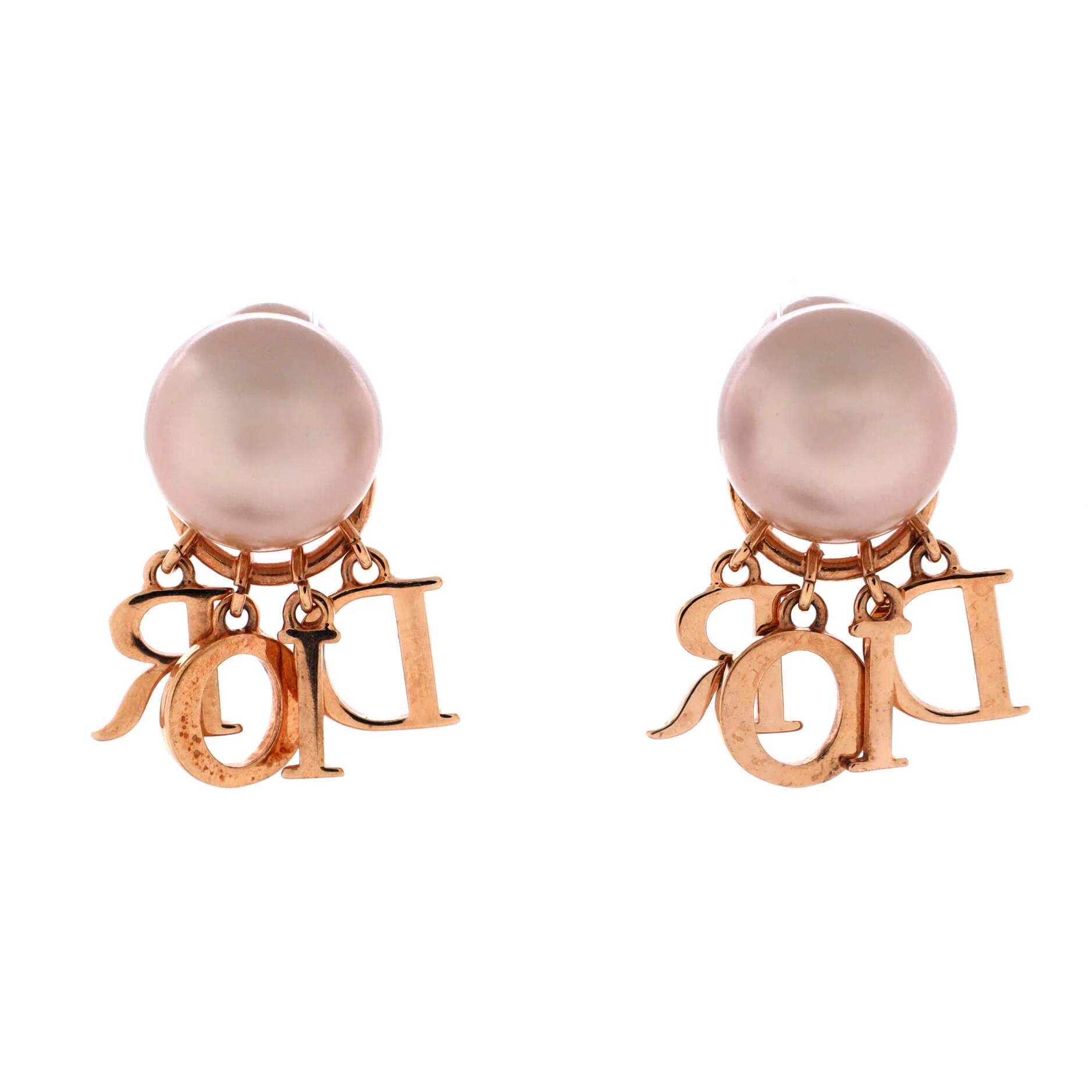 Tribales Dangle Dior Logo Stud Earrings Metal with Faux Pearls and Crystals - Image 3