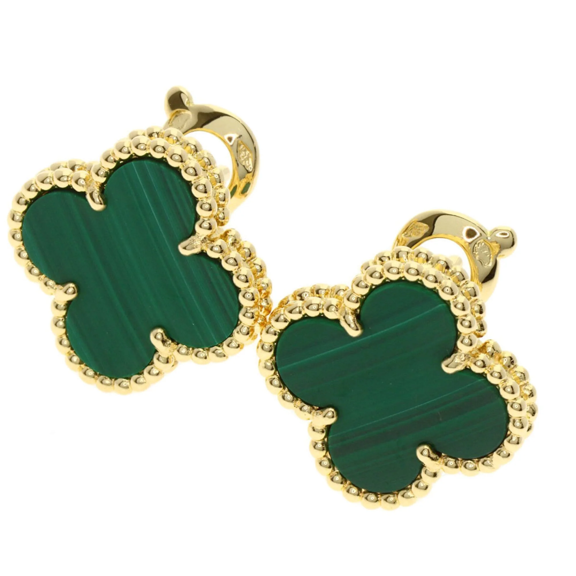 Vintage Alhambra Earrings 18K Yellow Gold and Malachite 18K Yellow Gold