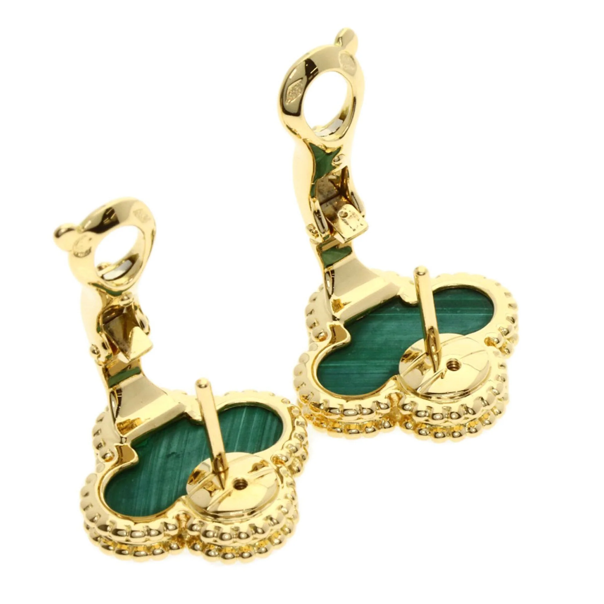 Vintage Alhambra Earrings 18K Yellow Gold and Malachite 18K Yellow Gold - Image 2