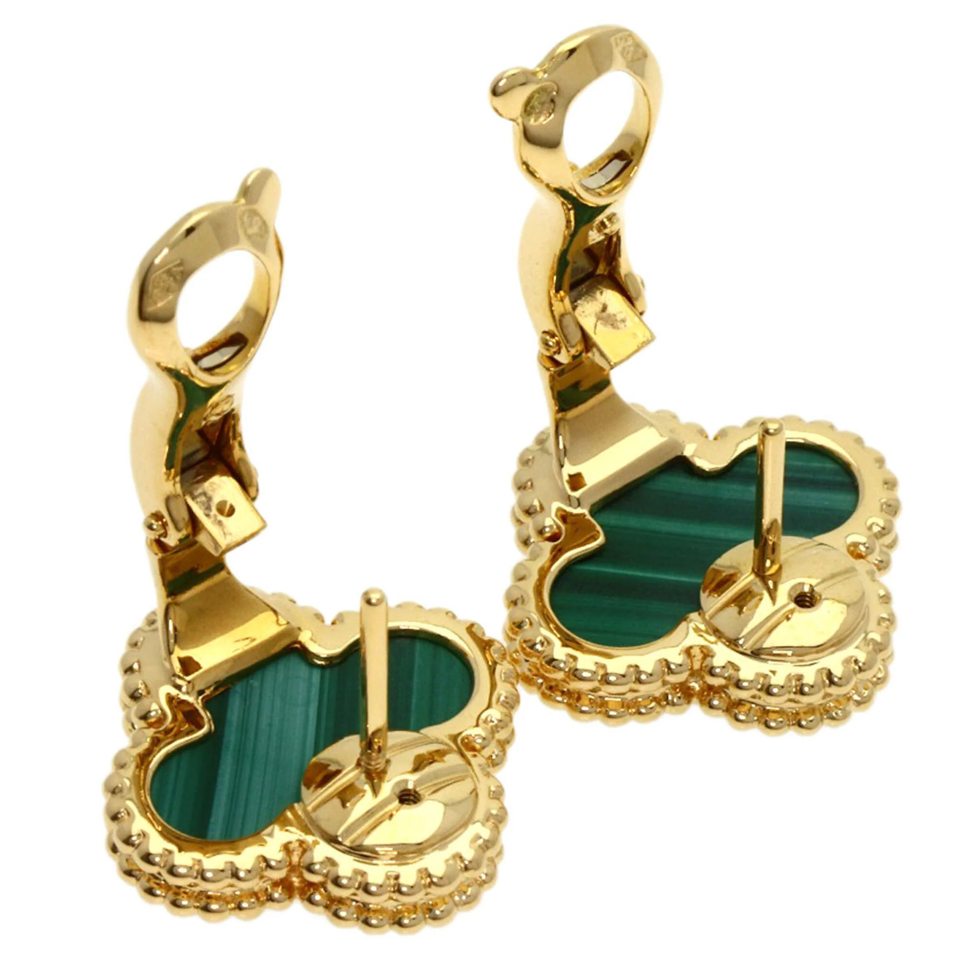 Vintage Alhambra Earrings 18K Yellow Gold and Malachite 18K Yellow Gold - Image 3