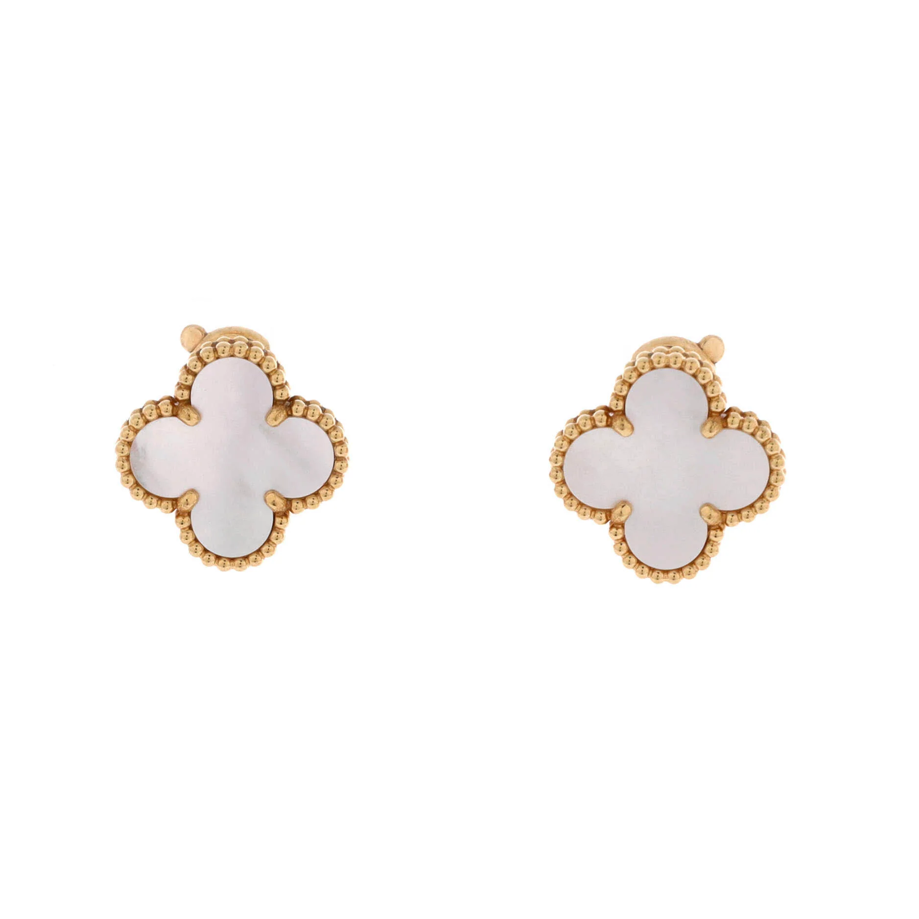 Vintage Alhambra Earrings 18K Yellow Gold and Mother of Pearl