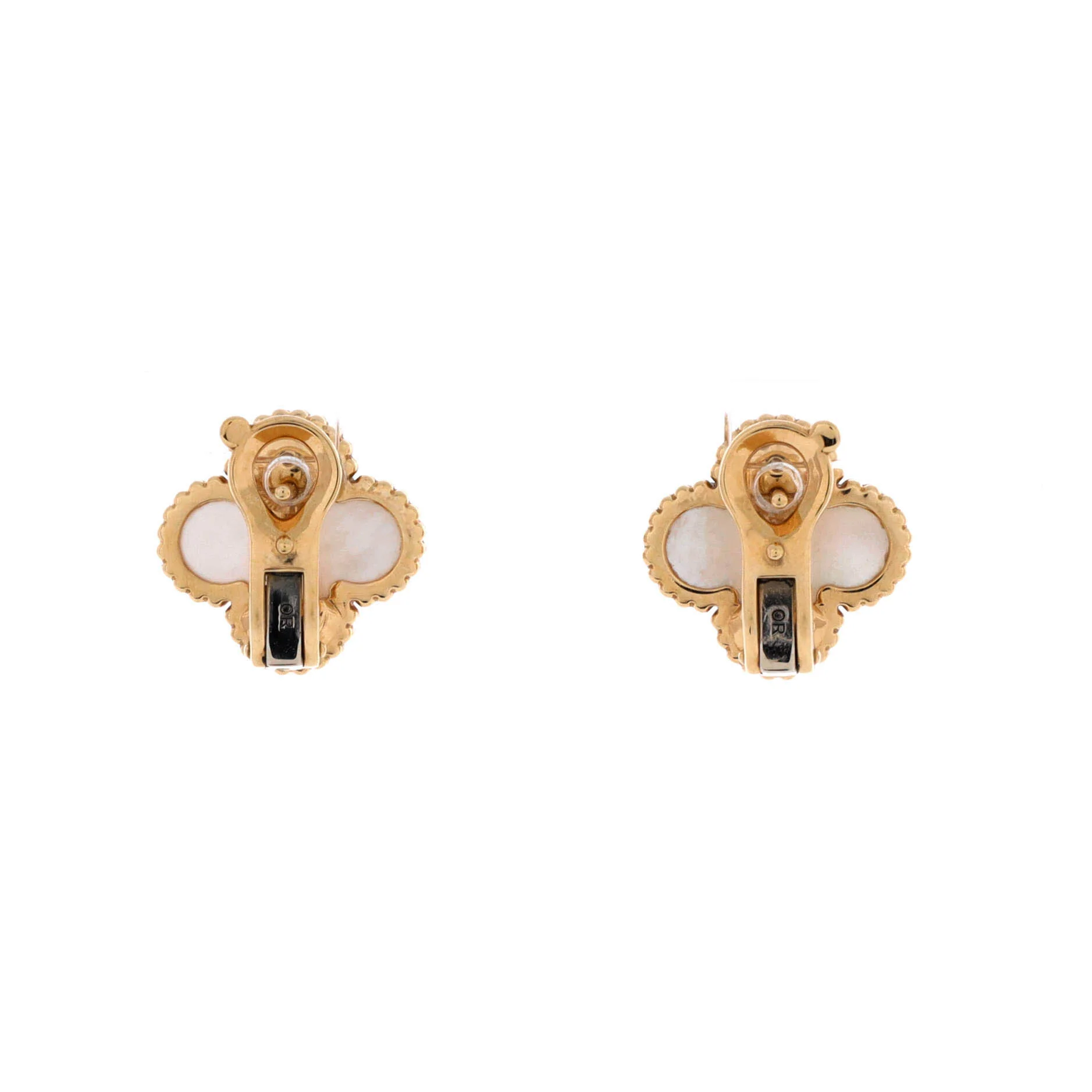 Vintage Alhambra Earrings 18K Yellow Gold and Mother of Pearl - Image 3