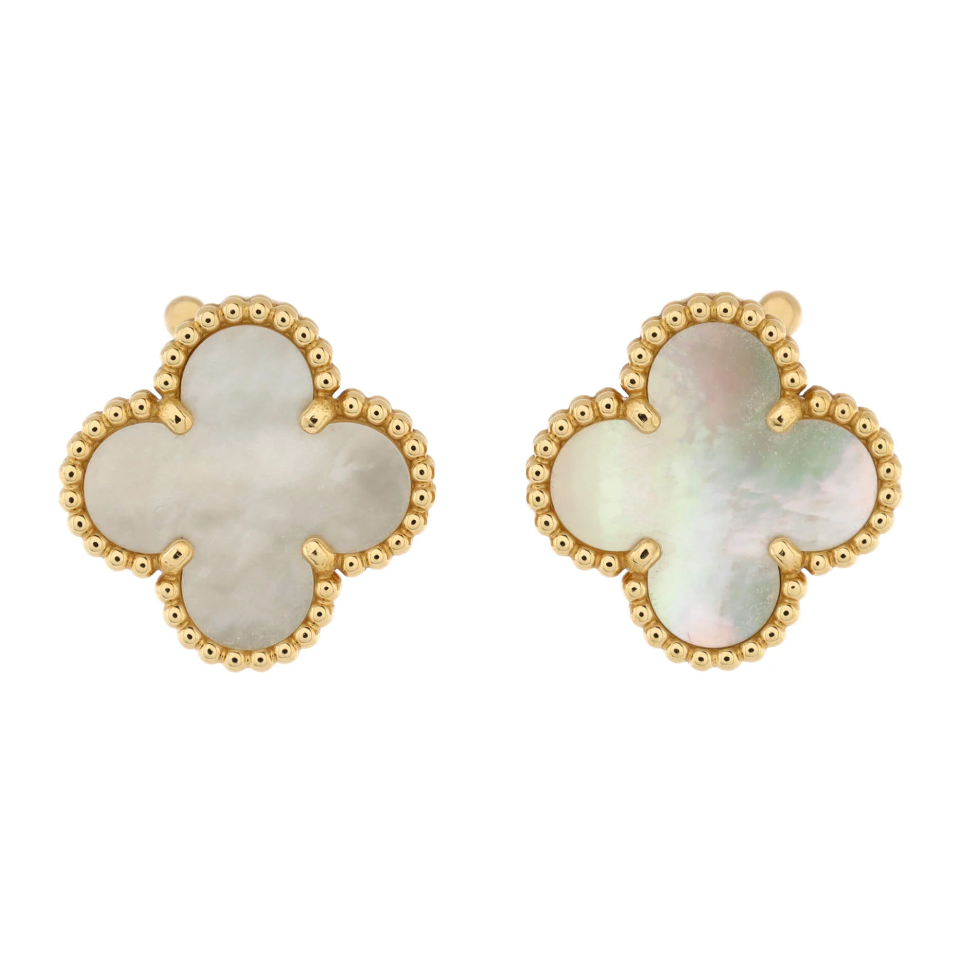 Vintage Alhambra Earrings 18K Yellow Gold and Mother of Pearl