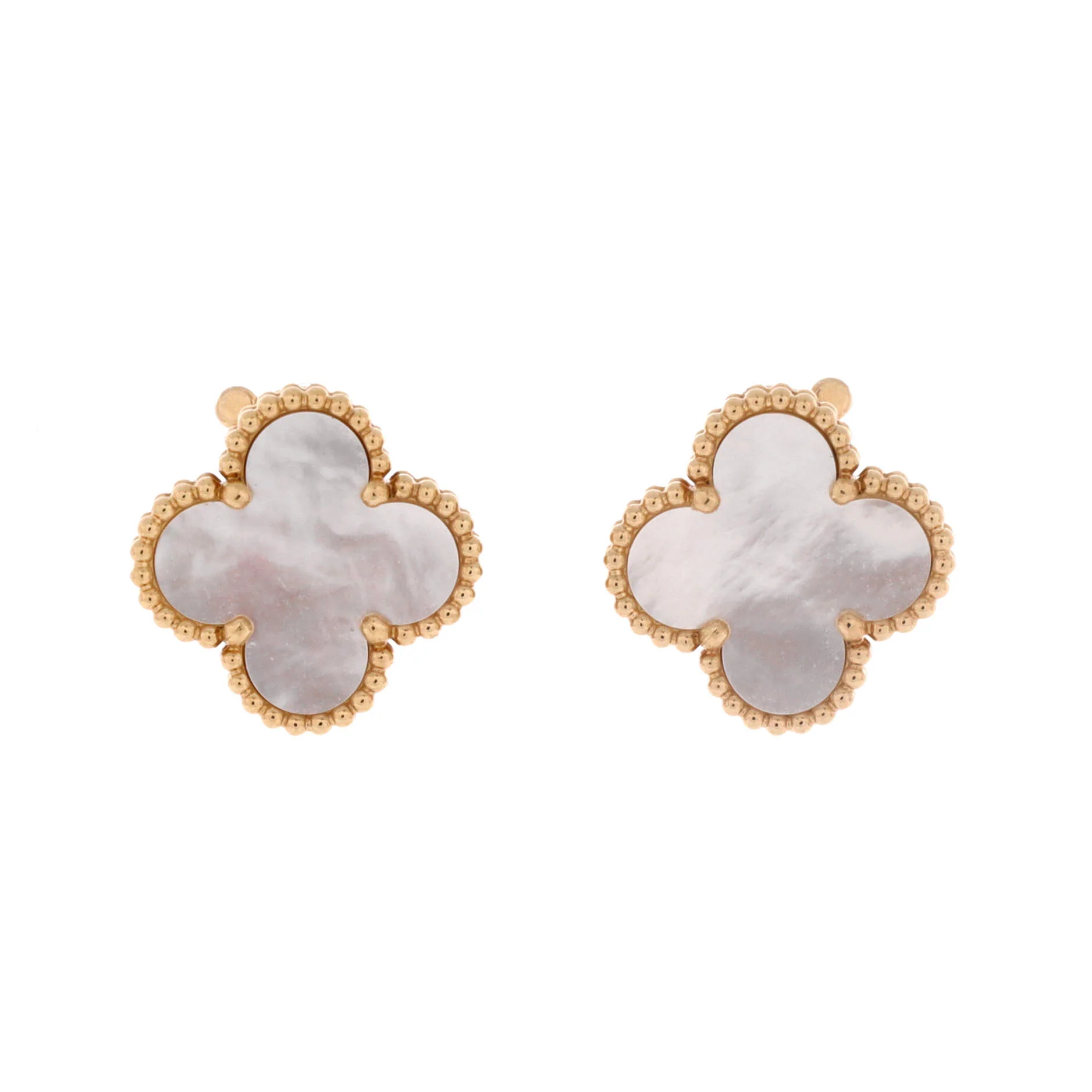 Vintage Alhambra Earrings 18K Yellow Gold and Mother of Pearl
