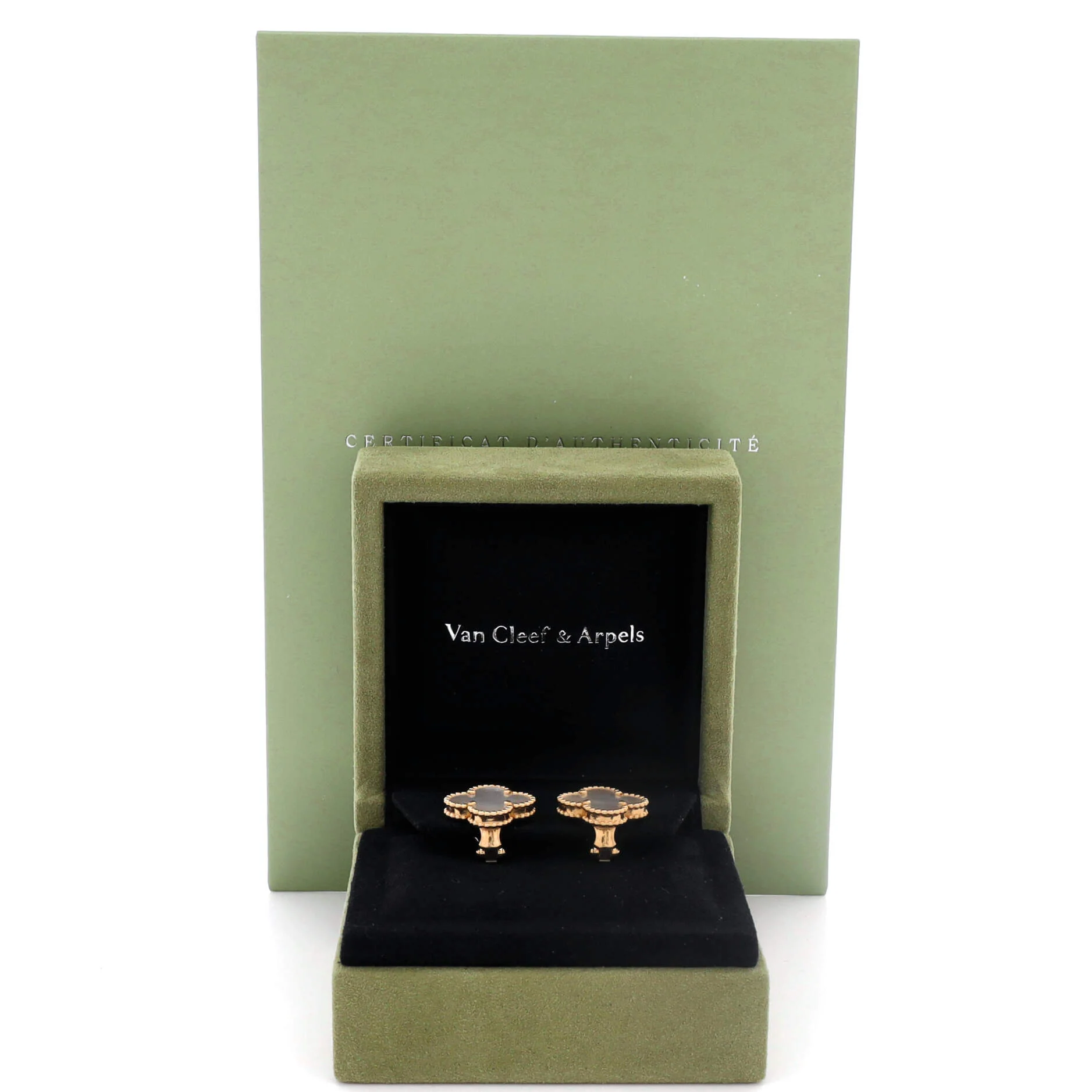 Vintage Alhambra Earrings 18K Yellow Gold and Mother of Pearl - Image 2