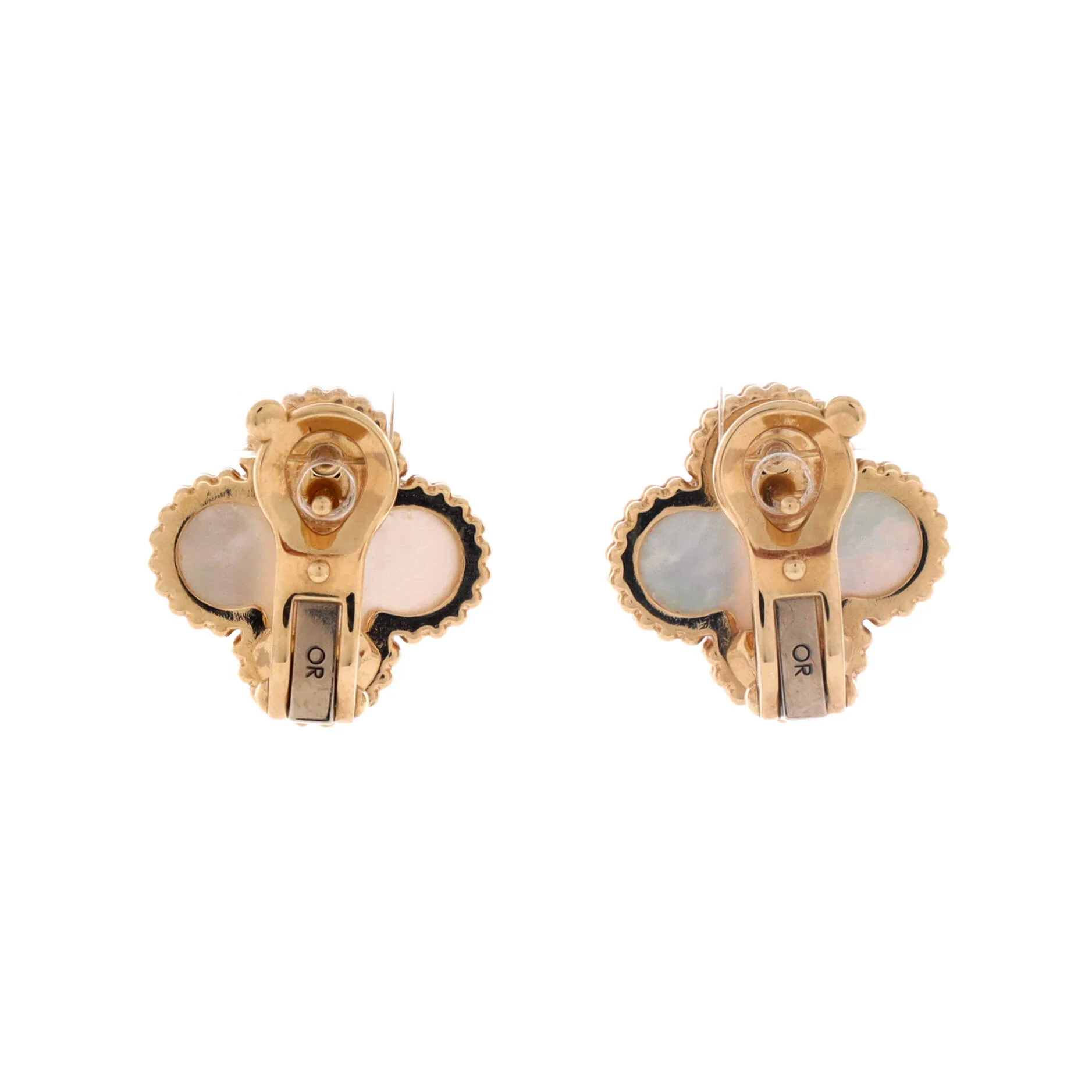 Vintage Alhambra Earrings 18K Yellow Gold and Mother of Pearl - Image 3