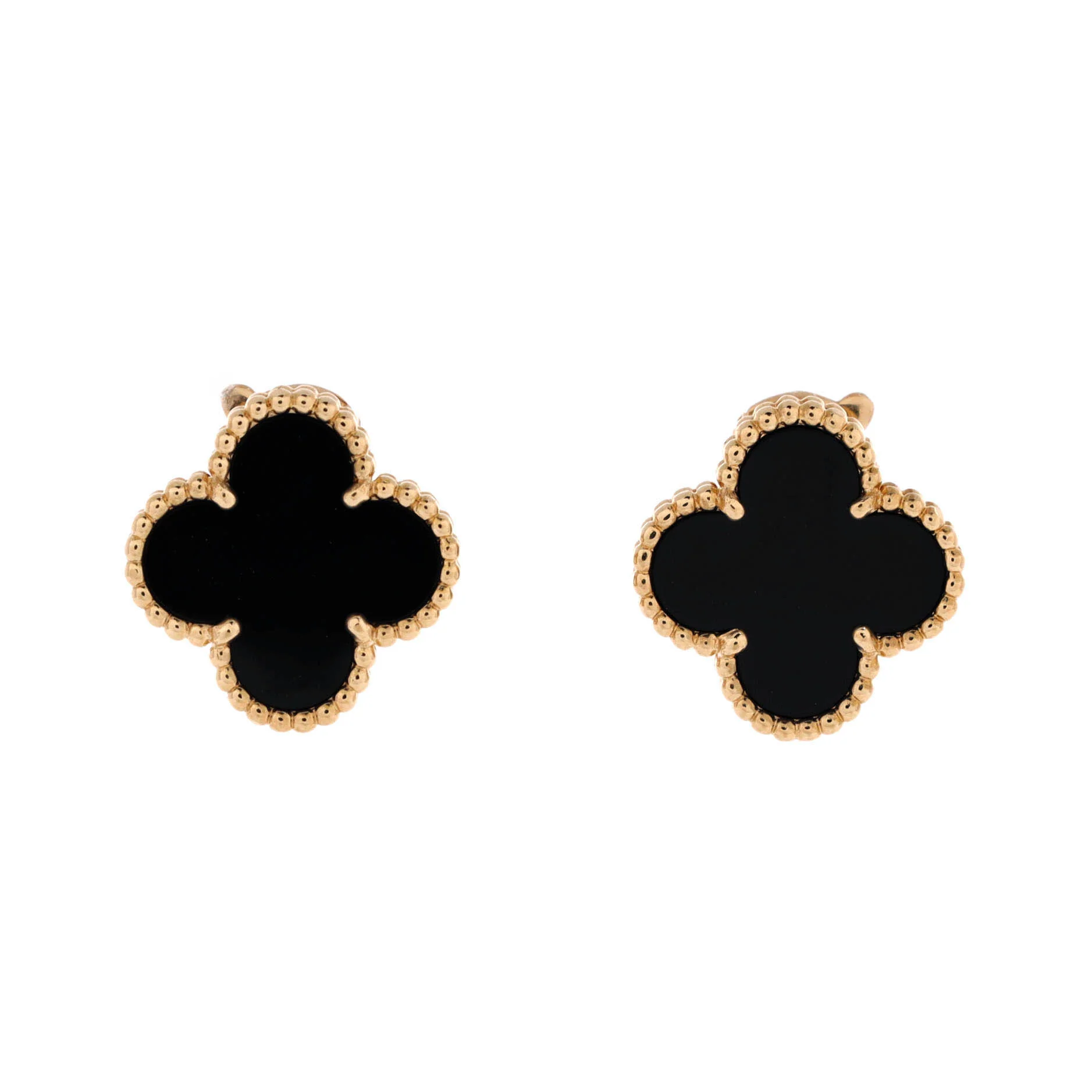 Vintage Alhambra Earrings 18K Yellow Gold and Onyx