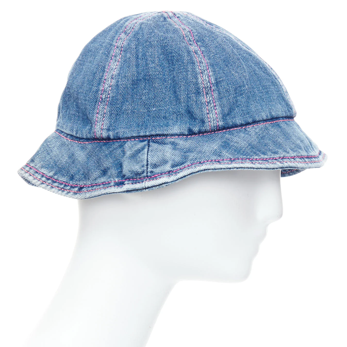 Chanel washed denim silver CC logo red topstitch bucket hat - Image 10