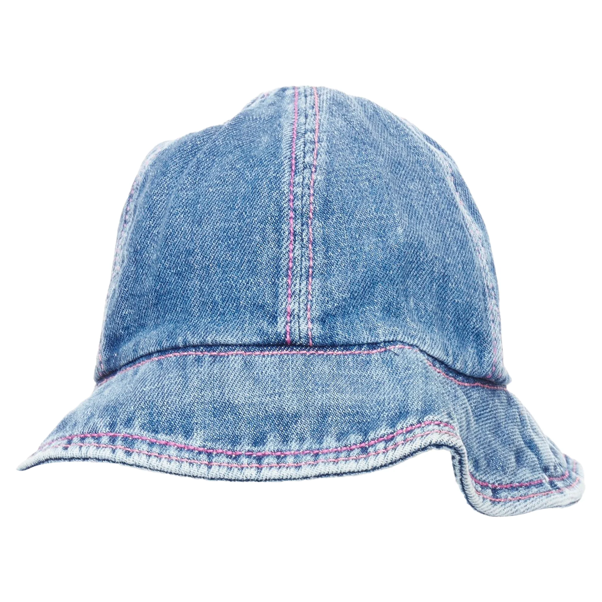 Chanel washed denim silver CC logo red topstitch bucket hat - Image 5