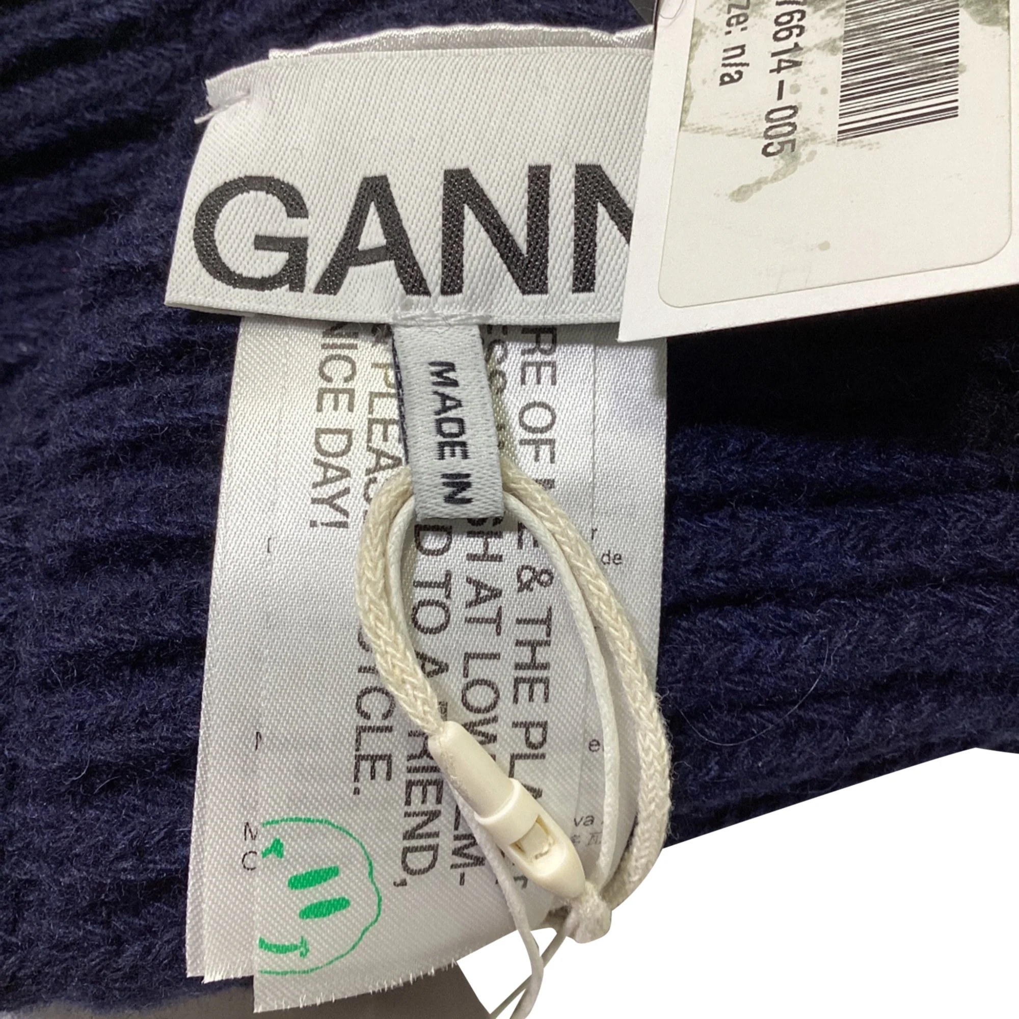 Ganni Rib Knit Beret in Navy Blue Wool - Image 4