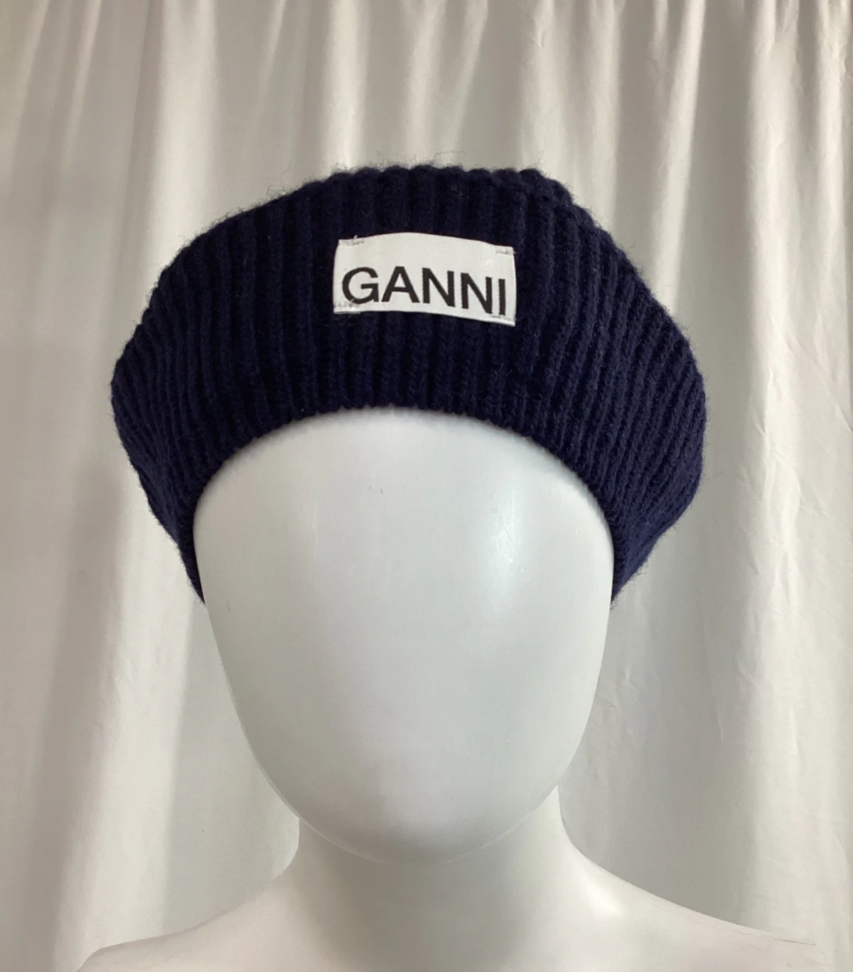Ganni Rib Knit Beret in Navy Blue Wool - Image 5