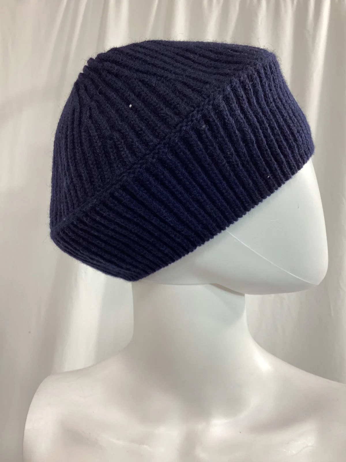 Ganni Rib Knit Beret in Navy Blue Wool - Image 6