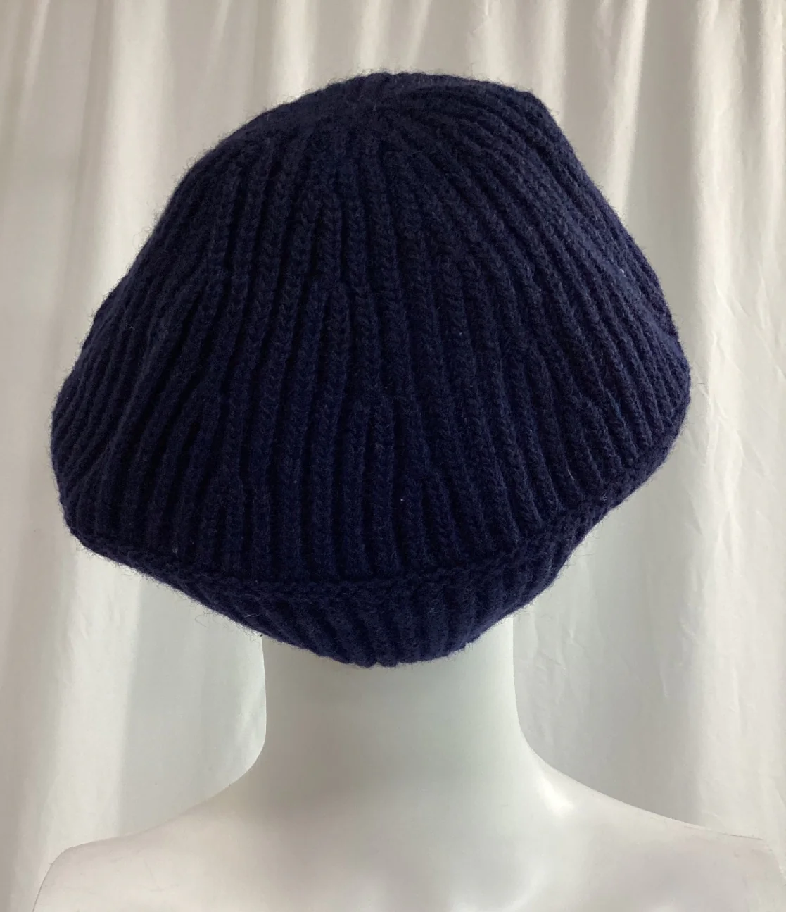Ganni Rib Knit Beret in Navy Blue Wool - Image 7