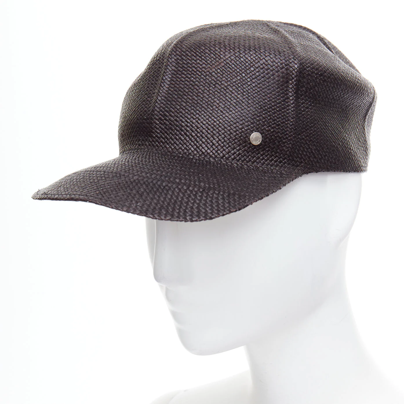 Hermes Riley Panama Straw Silver Logo Cotton Lined Cap Hat - Image 8