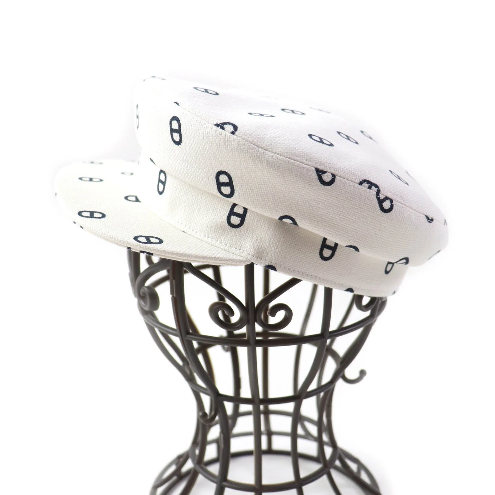 HERMES Vauban Cotton Polyurethane Hat White Navy - Image 3