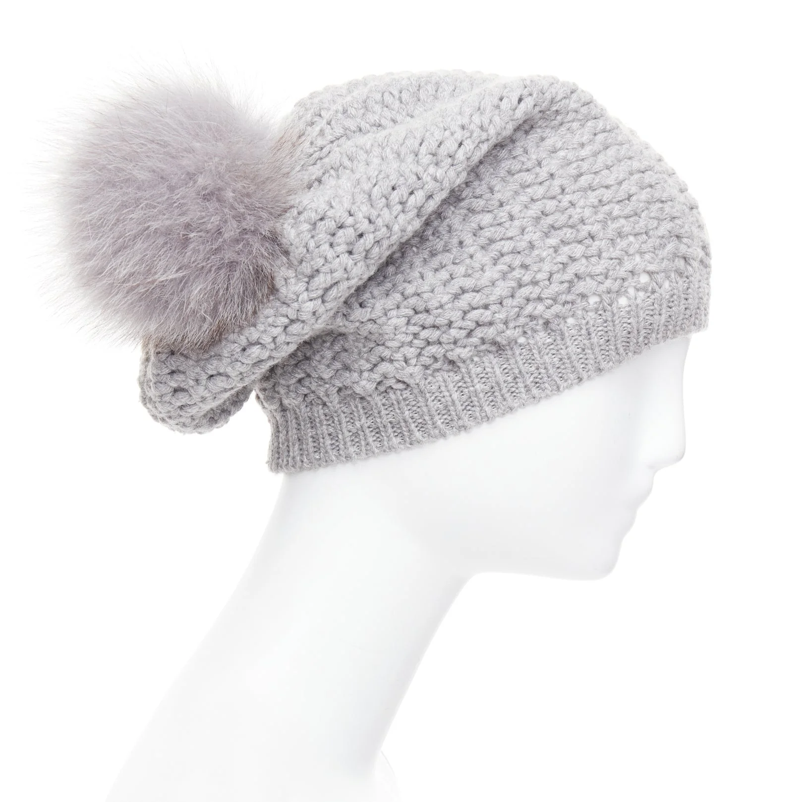 Moncler grey fur pom pom beanie - Image 10