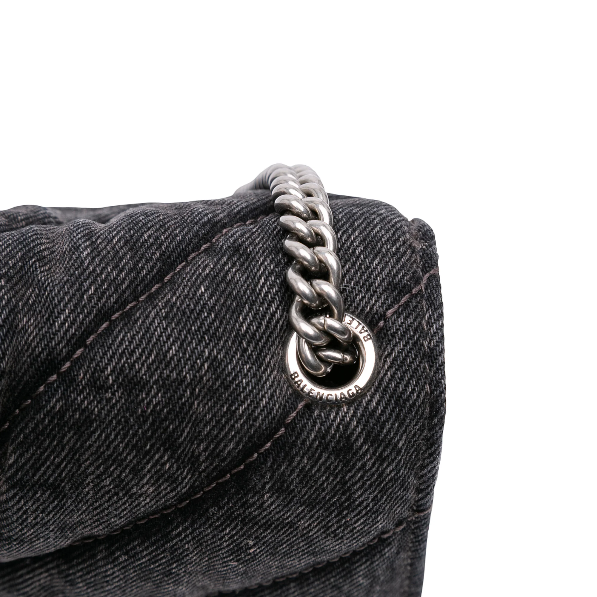 Crush Chain Flap Bag Quilted Denim Small - Image 8