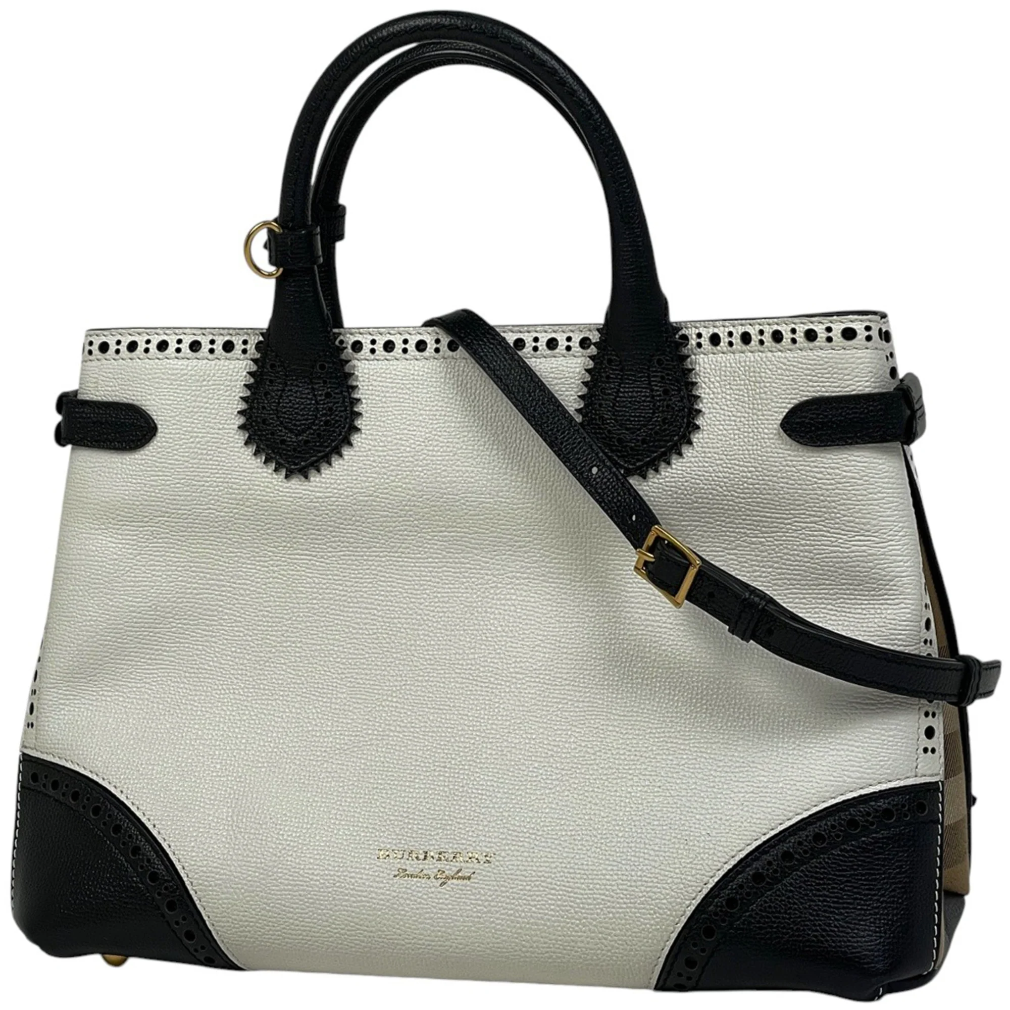 Brogues Banner Tote Leather and House Check Canvas Medium