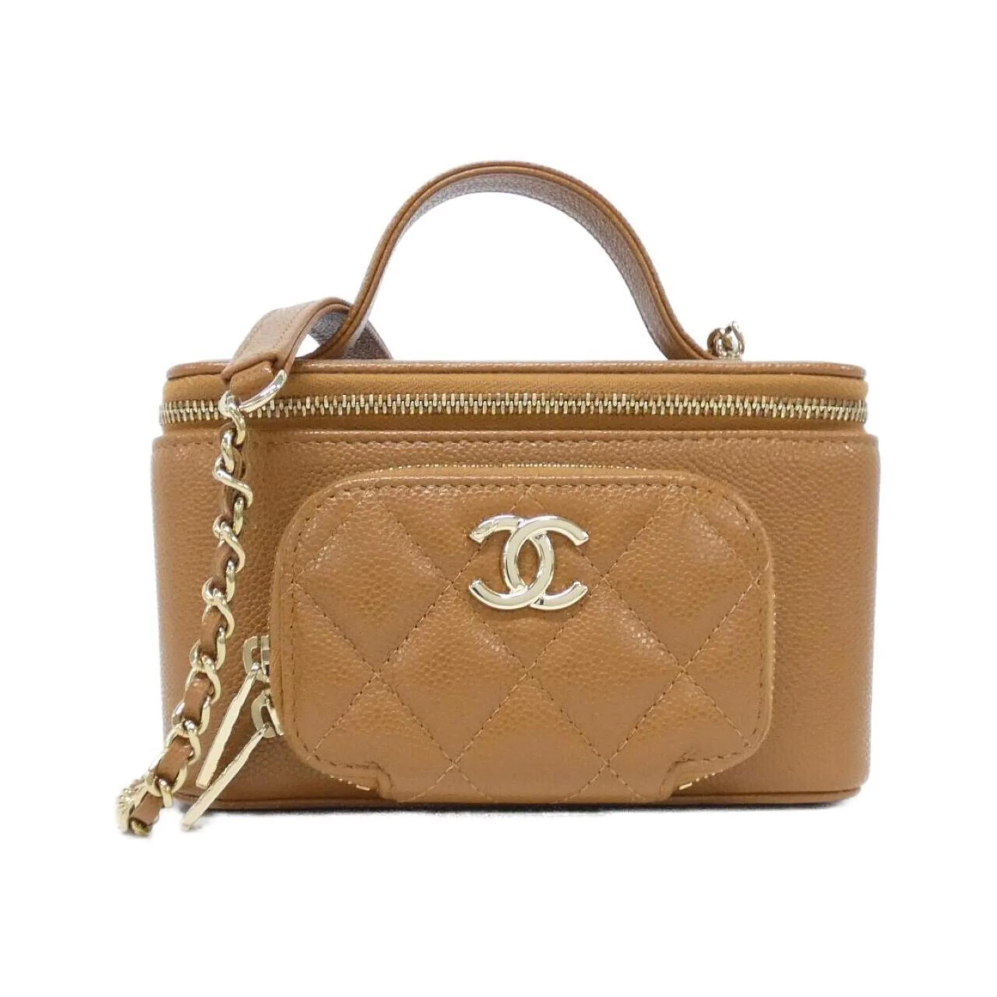 Business Affinity Top Handle Vanity Case with Chain Quilted Caviar Small