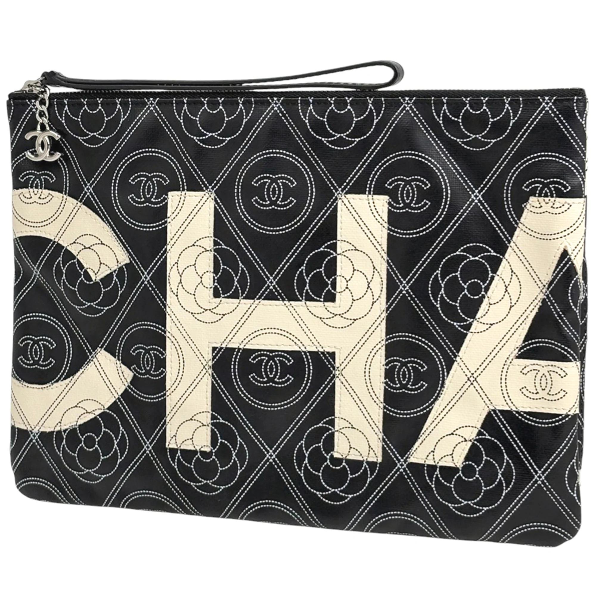 Camellia Logo Wristlet Clutch Printed Coated Canvas Large