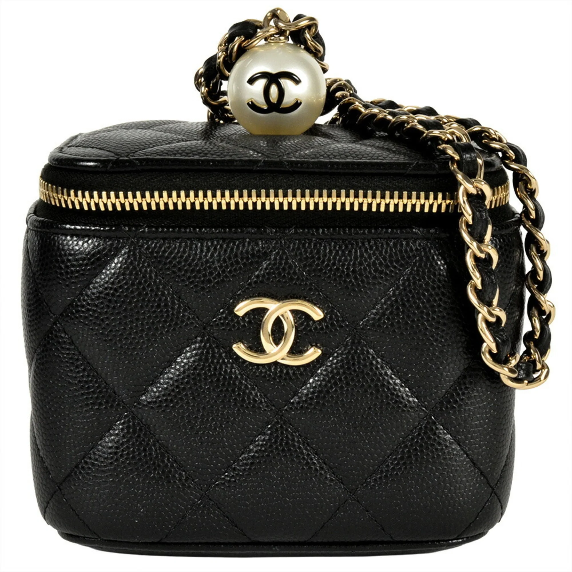 Classic Pearl Vanity Case with Chain Quilted Caviar Mini - Image 2