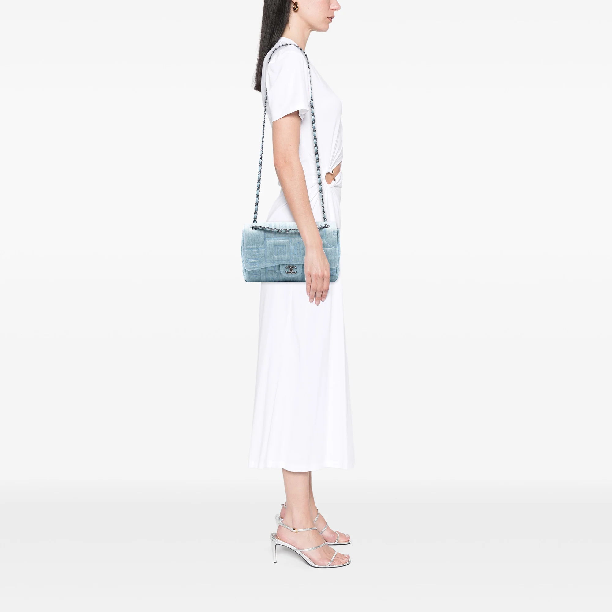 Perfume Bottle Classic Single Flap Bag Embroidered Denim Jumbo - Image 7
