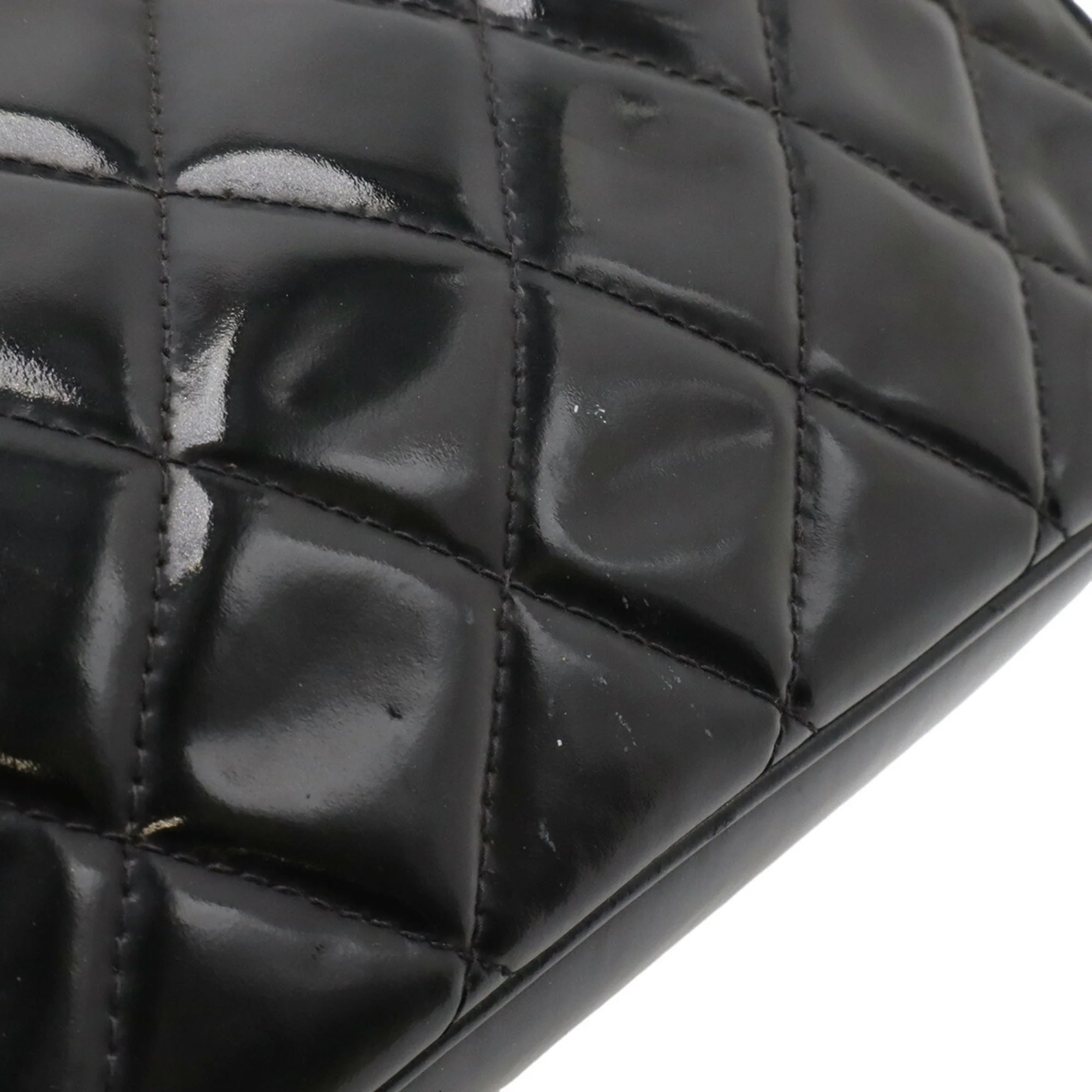 Vintage CC Frame Top Handle Bag Quilted Patent Small - Image 6