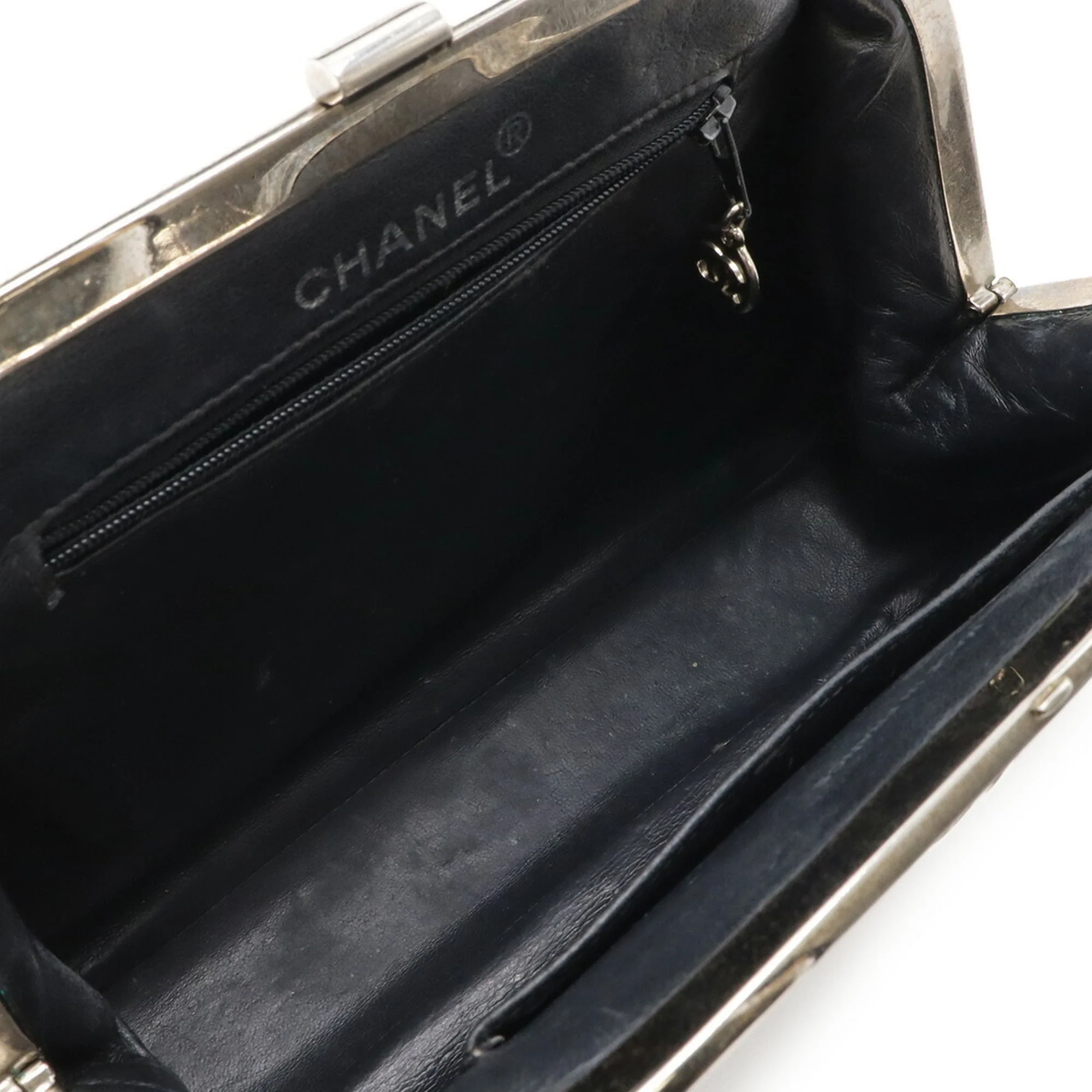 Vintage CC Frame Top Handle Bag Quilted Patent Small - Image 8