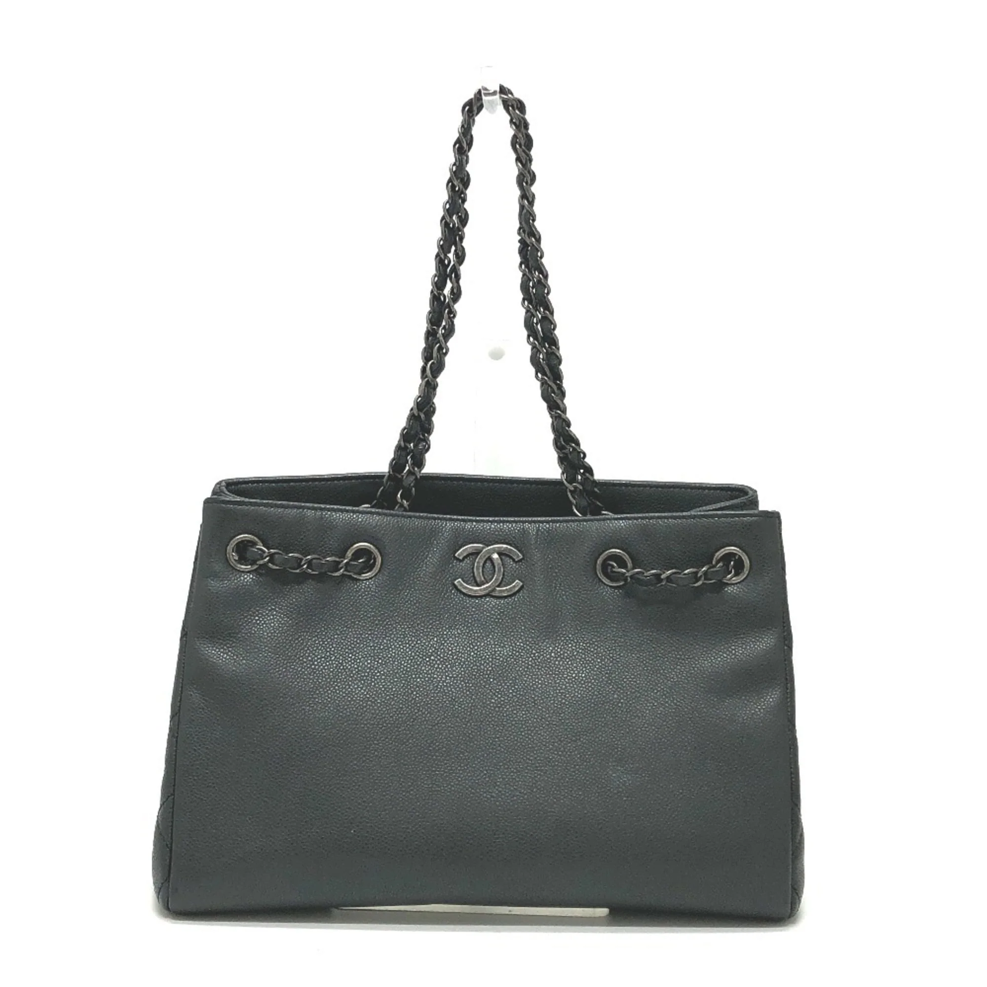Woven Chain Shopping Tote Caviar Medium