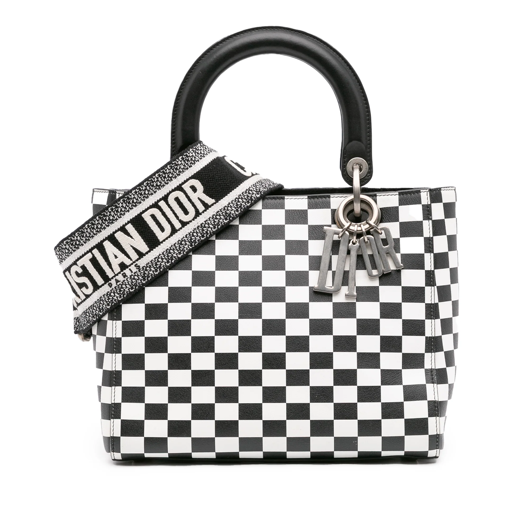 Lady Dior Bag Check Print Leather Medium