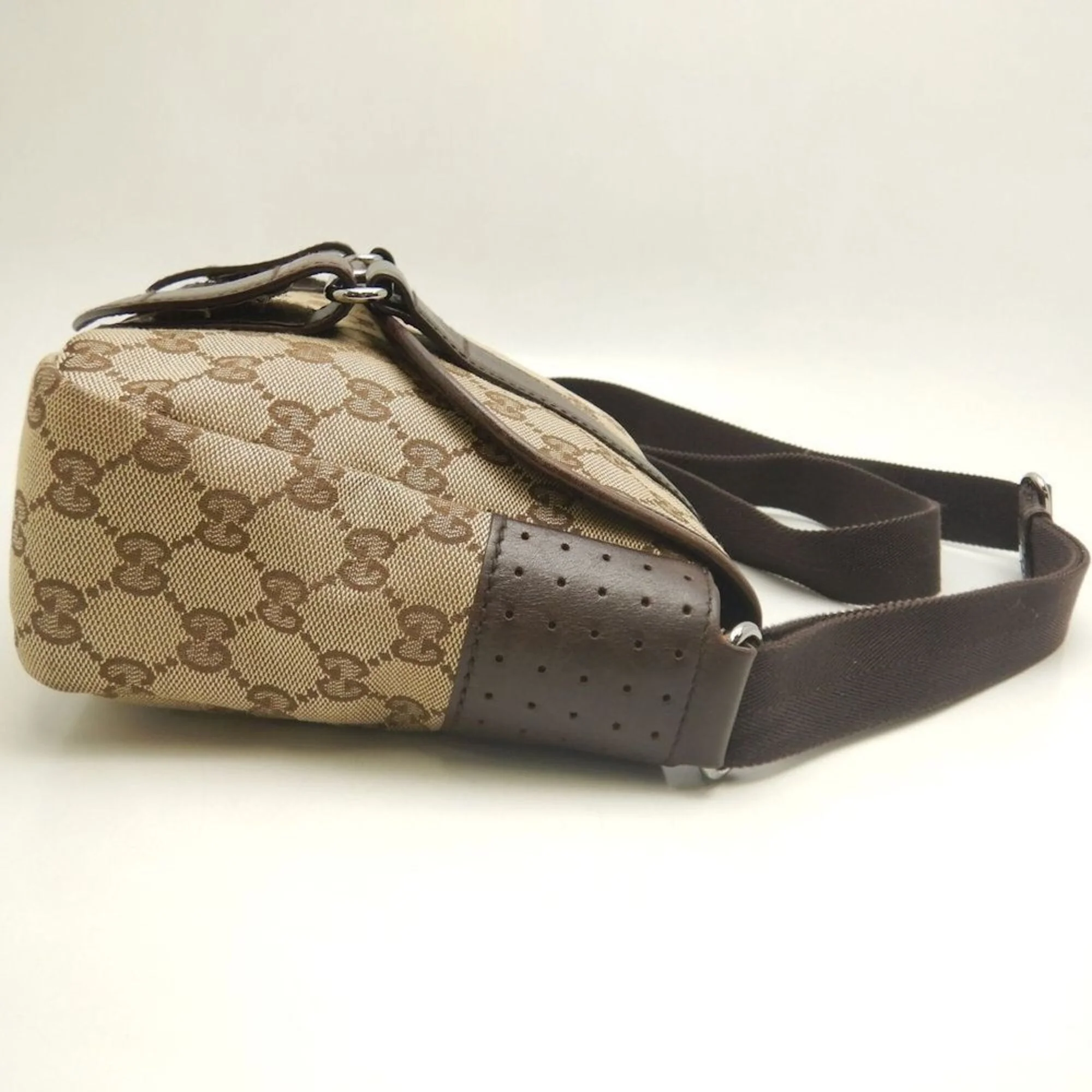 Double Belt Flap Messenger GG Canvas with Perforated Leather Small - Image 6