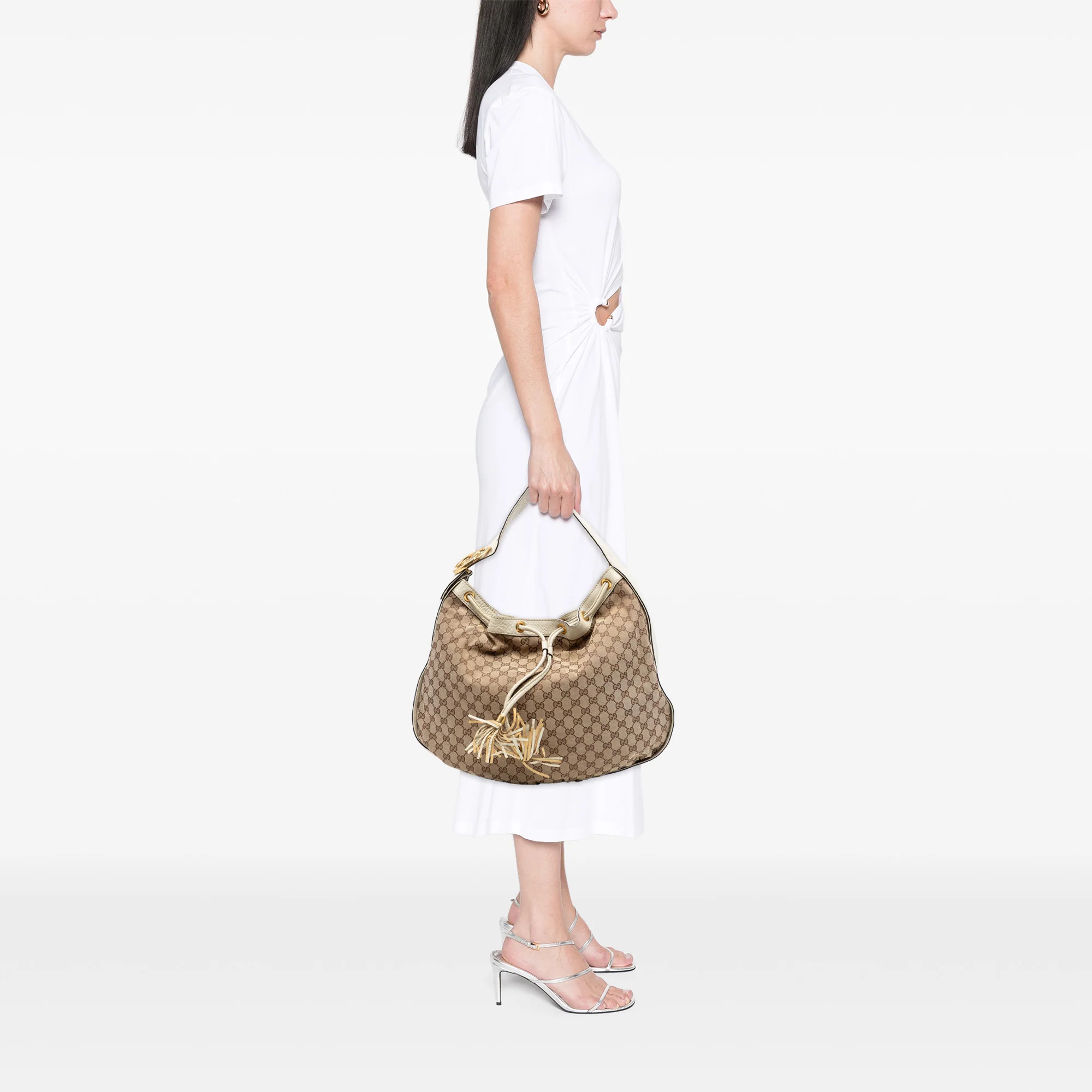 Interlocking Icon Drawstring Hobo GG Canvas Large - Image 7