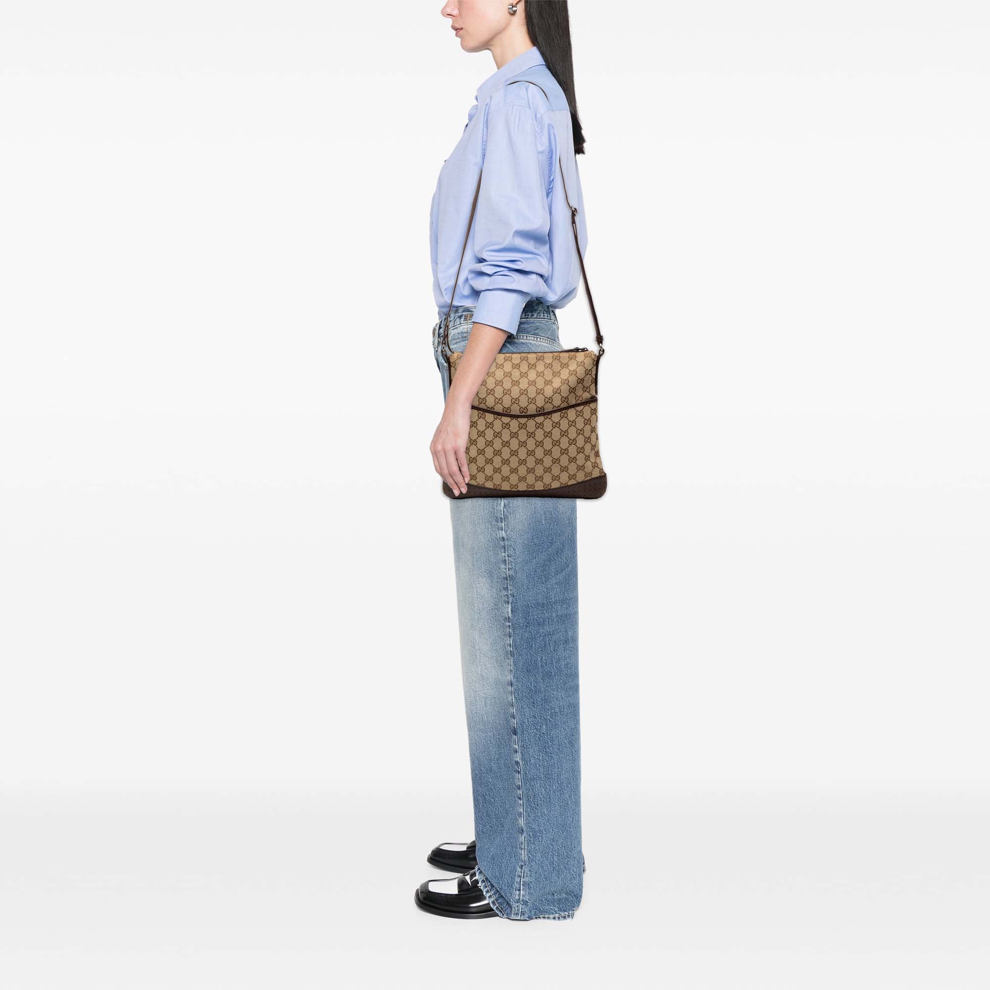 Zip Messenger Bag GG Canvas with Perforated Leather Medium - Image 9