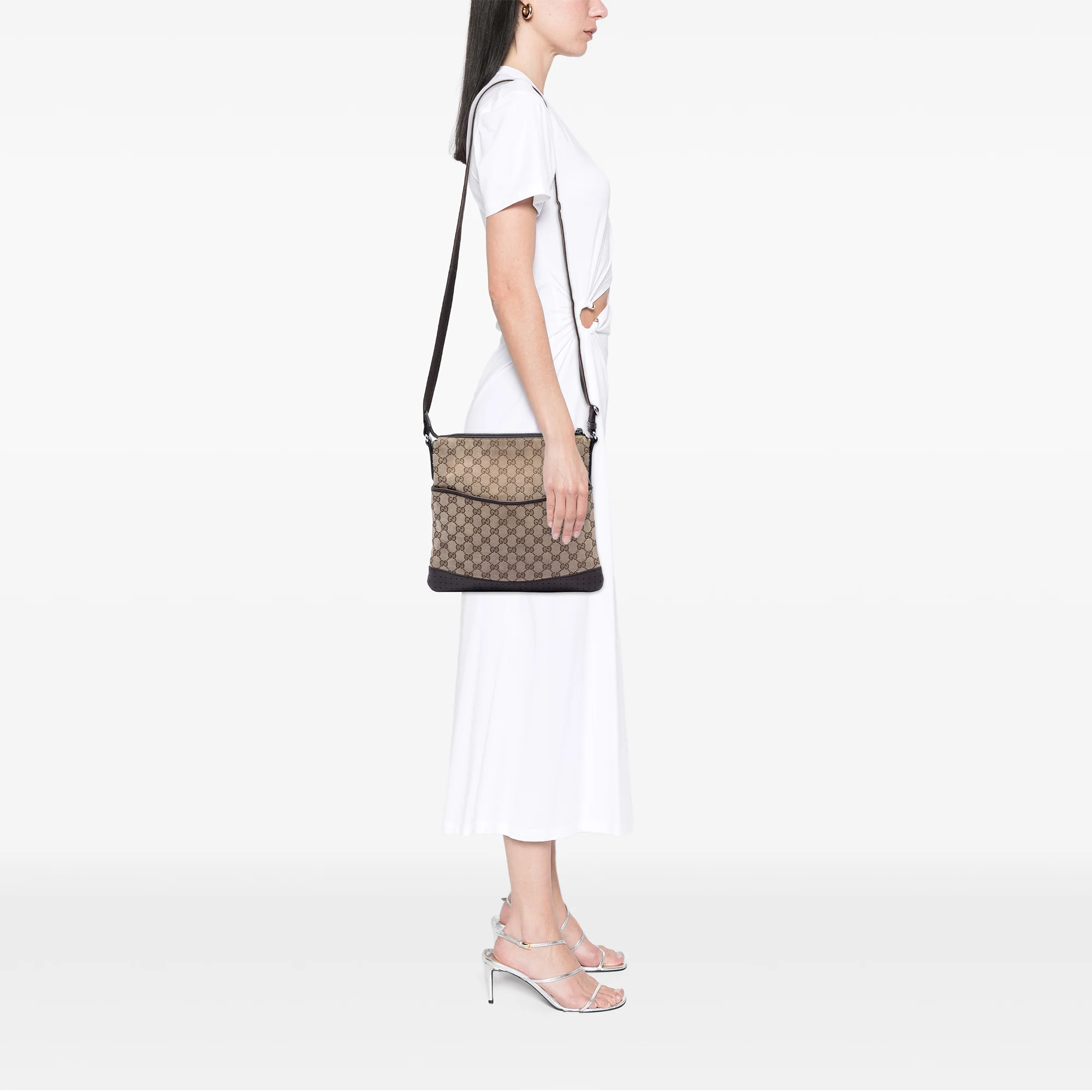 Zip Messenger Bag GG Canvas with Perforated Leather Medium - Image 7