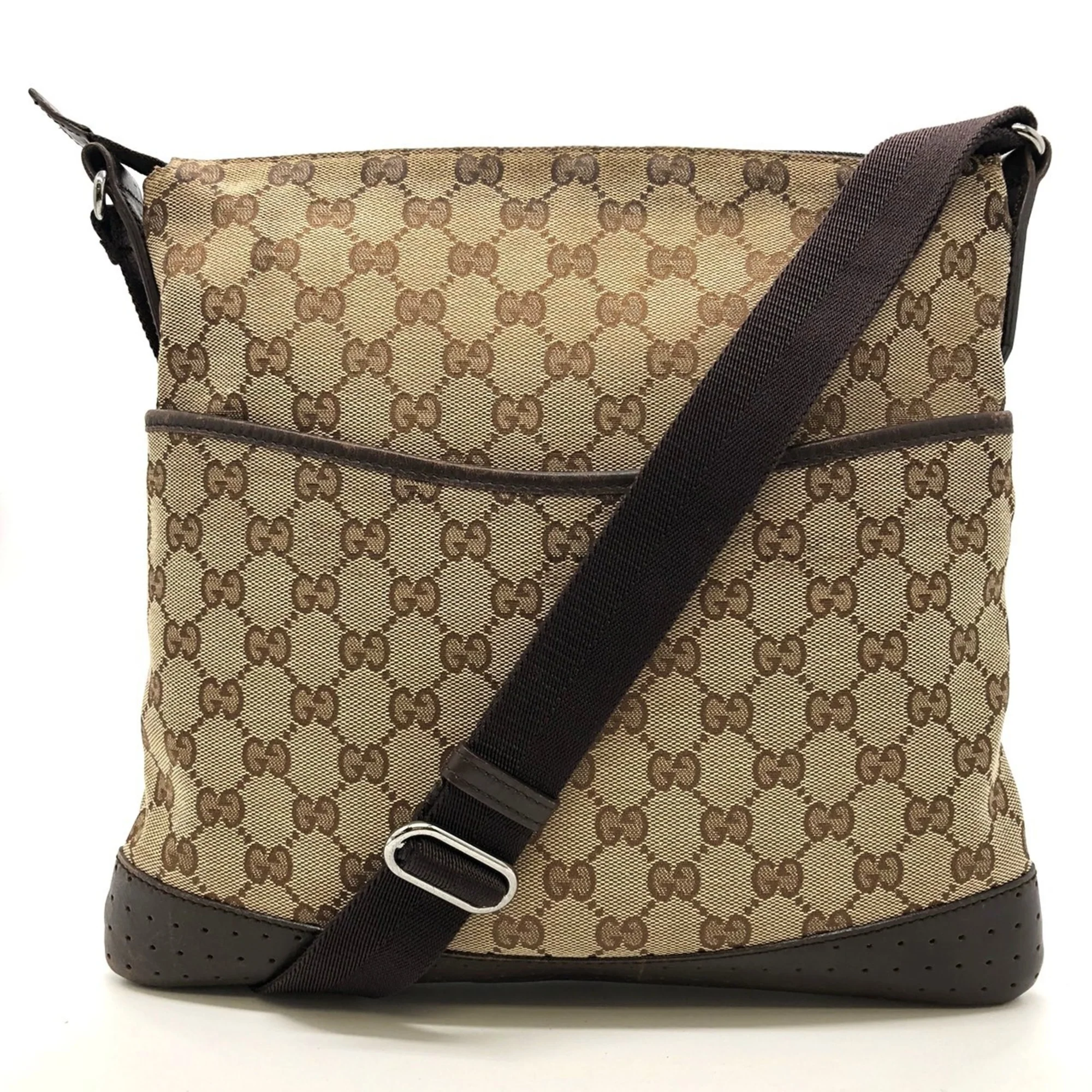 Zip Messenger Bag GG Canvas with Perforated Leather Medium