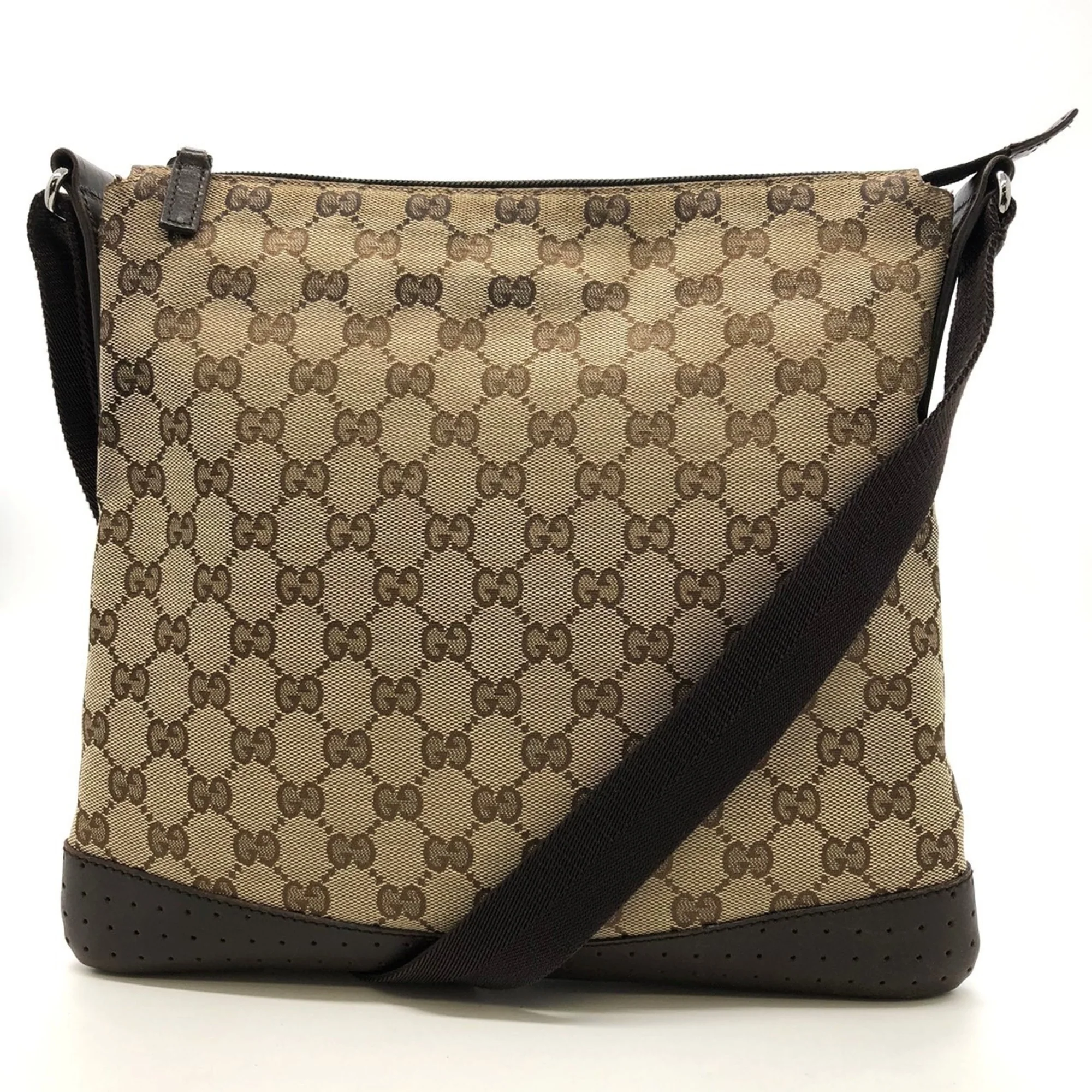 Zip Messenger Bag GG Canvas with Perforated Leather Medium - Image 2