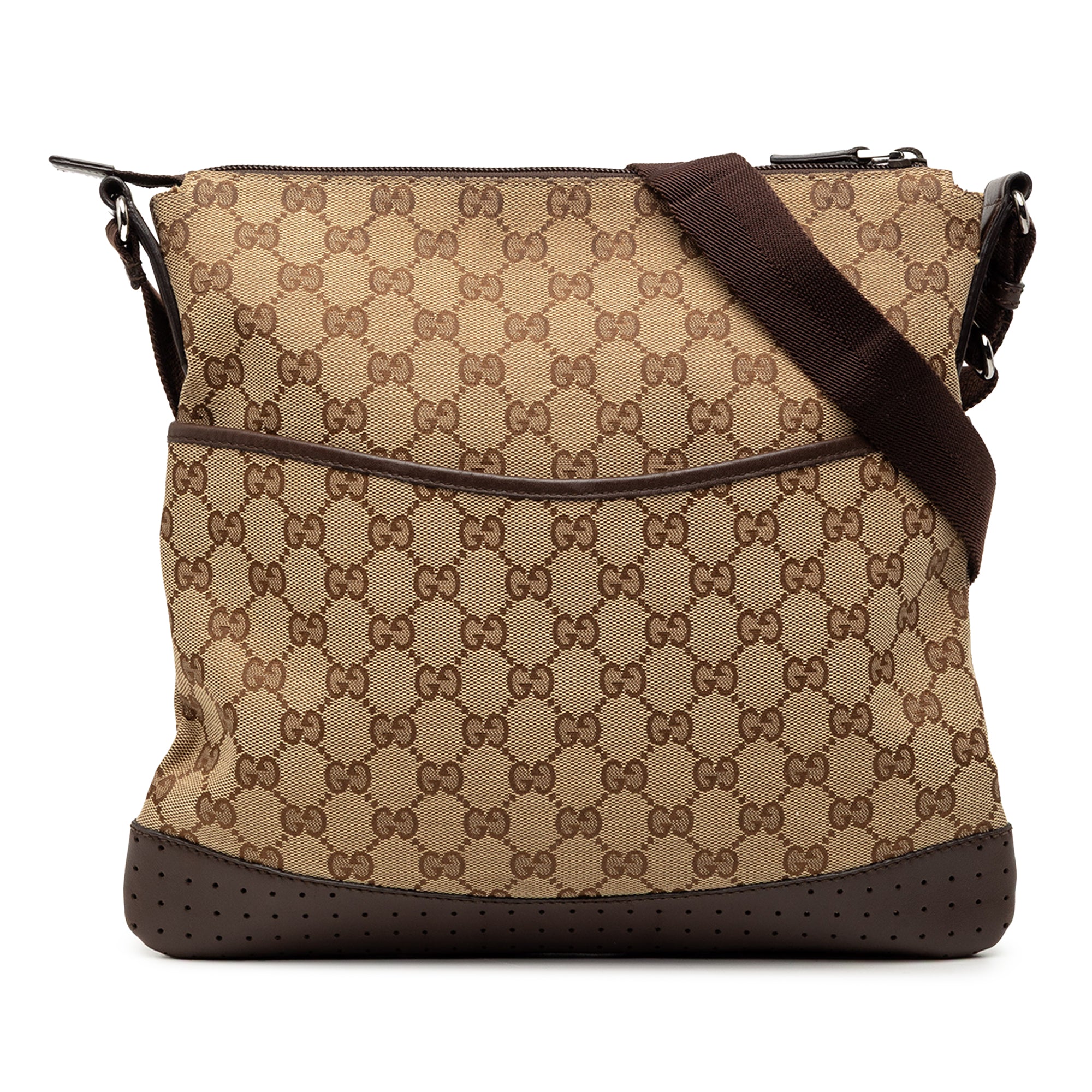 Zip Messenger Bag GG Canvas with Perforated Leather Medium