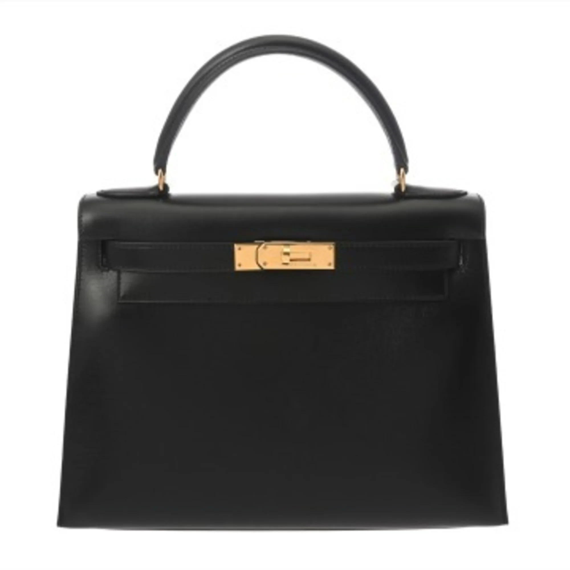 Kelly Handbag Black Box Calf with Gold Hardware 28